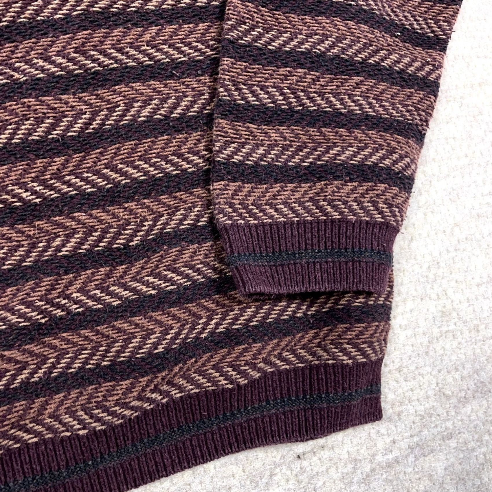 Vintage VINTAGE Grandpa Sweater Men XL Maroon Heavy Knit Herringbone Geometric 90s USA Crew Neck Pullover Size US XL / EU 56 / 4 - 5 Thumbnail