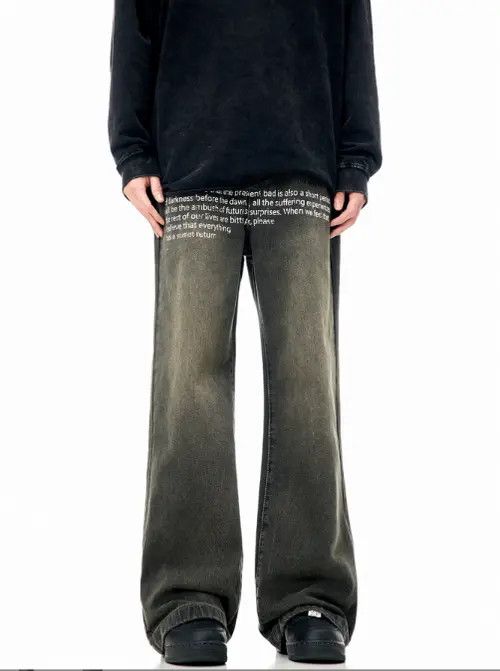 Japanese Brand × Jean Retro letter print washed distressed straight casual jeans Size US 32 / EU 48 - 3 Thumbnail