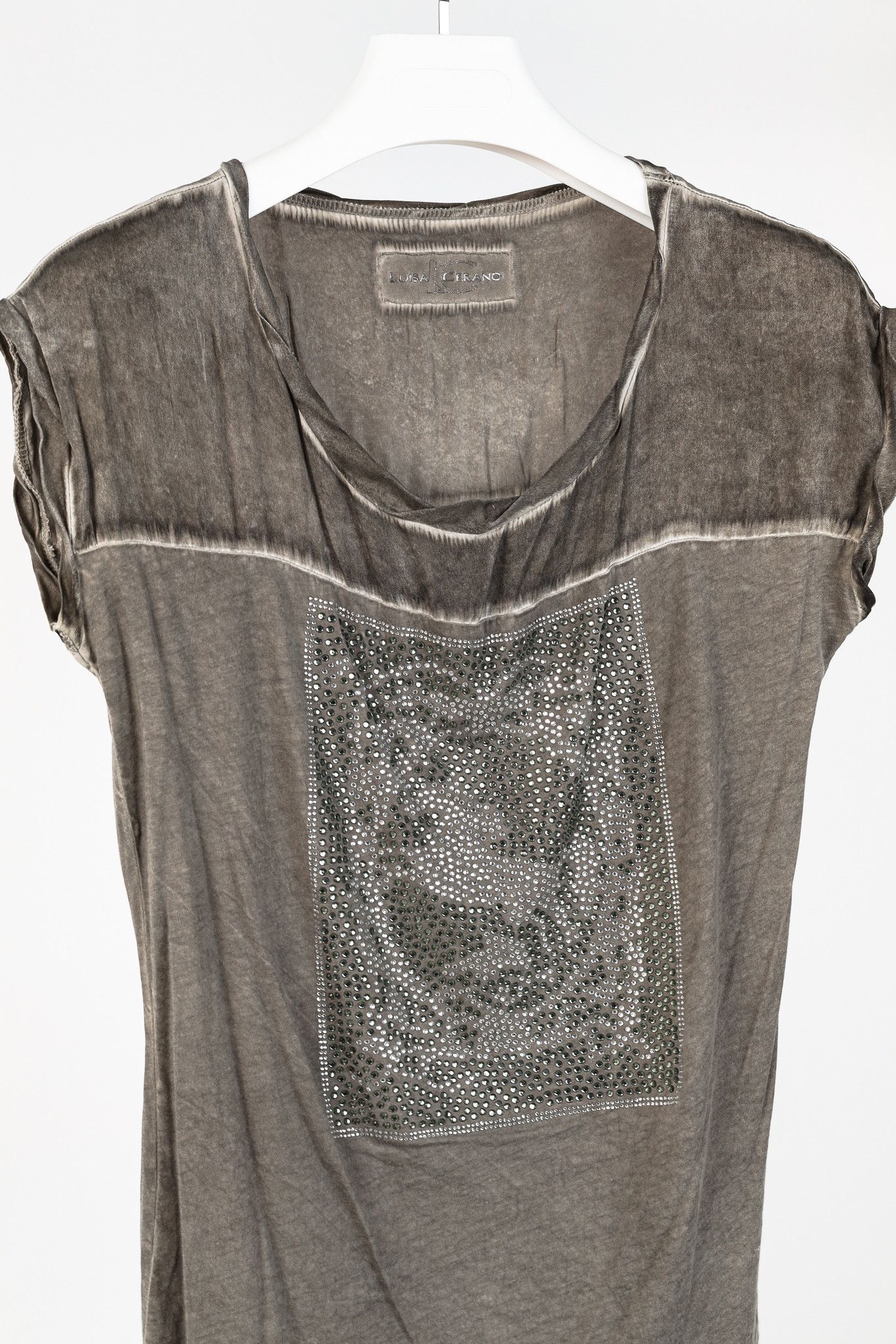 Luisa Cerano Luisa Cerano Grey Faded-Effect Rhinestone Muscle T-Shirt Size M / US 6-8 / IT 42-44 - 3 Thumbnail