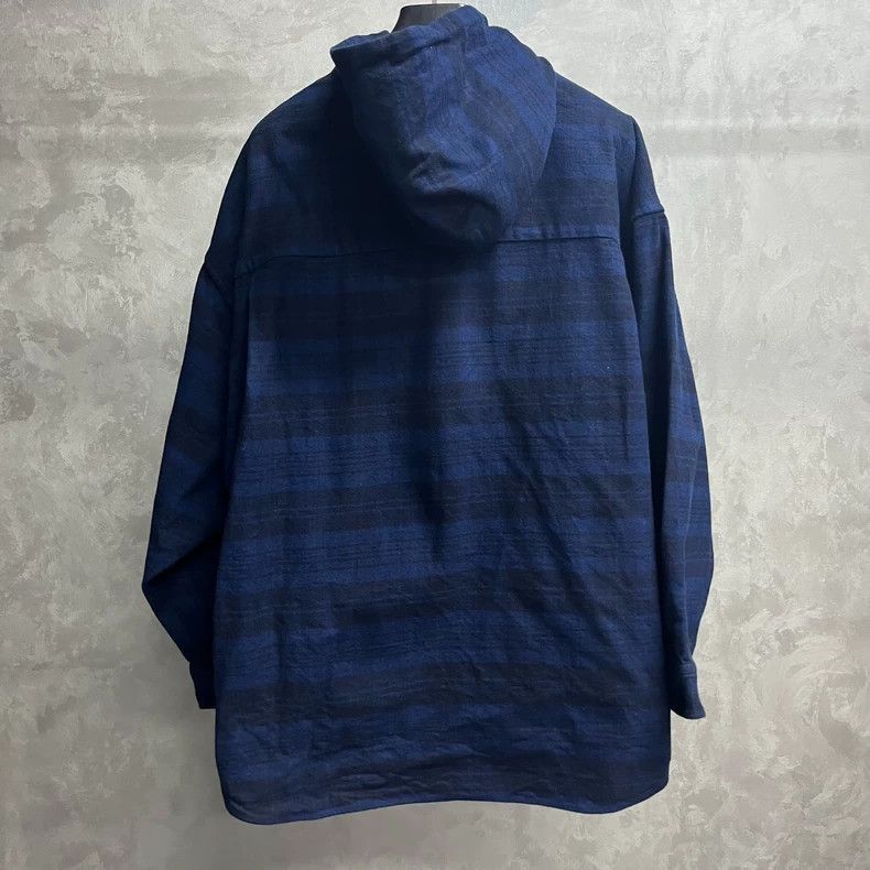 Balenciaga Blue Plaid Detail Hooded Long Sleeve Shirt-2506 Size US M / EU 48-50 / 2 - 5 Thumbnail
