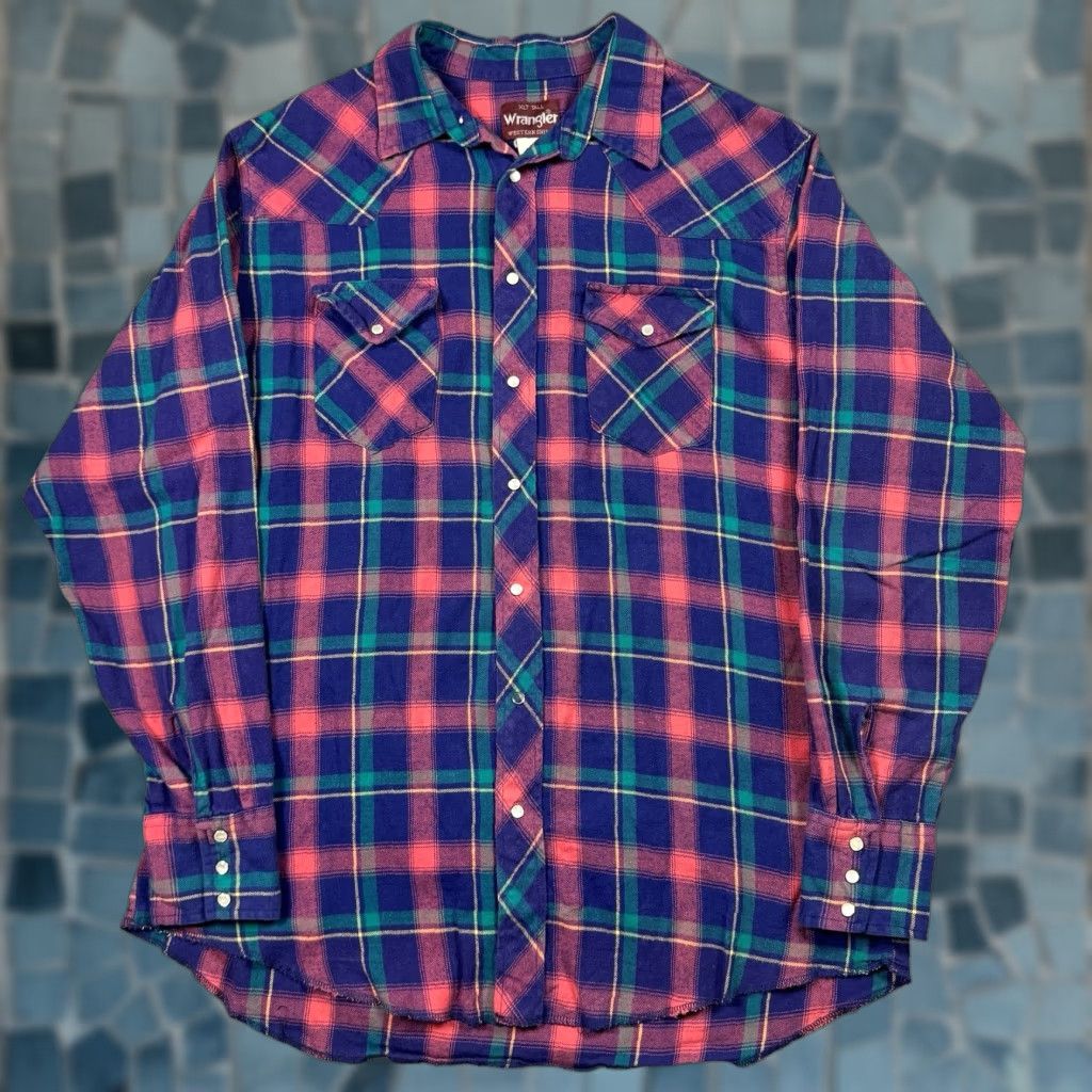 Wrangler VINTAGE Wrangler Pearl Snap Flannel Shirt Womens XL Western Plaid Cowgirl Size XL / US 12-14 / IT 48-50 - 1 Thumbnail