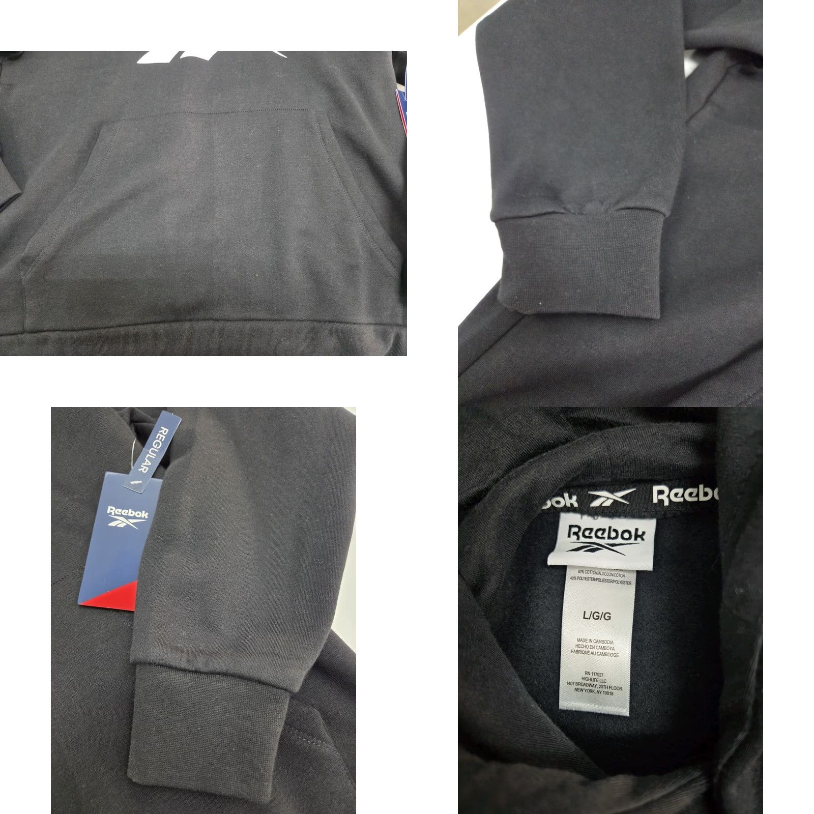 Reebok NWT Reebok Mens Long Sleeve Black Regular Core Hoodie L Pullover Hooded Graphic Print Logo Mens Clothing Size US L / EU 52-54 / 3 - 8 Thumbnail