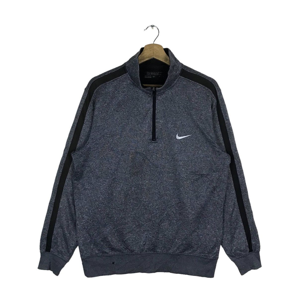 image of Nike Mini Logo Quarter Zip Pullover Jumper Sweatshirt in Dark Grey, Men's (Size Large)