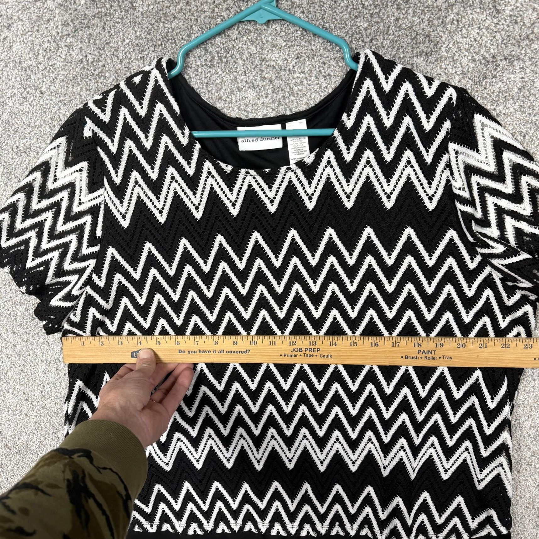 Vintage Alfred Dunner Blouse XL Black Chevron Crochet Layering Chiffon Hem Boho Gothic Dark Coastal Size XL / US 12-14 / IT 48-50 - 3 Thumbnail