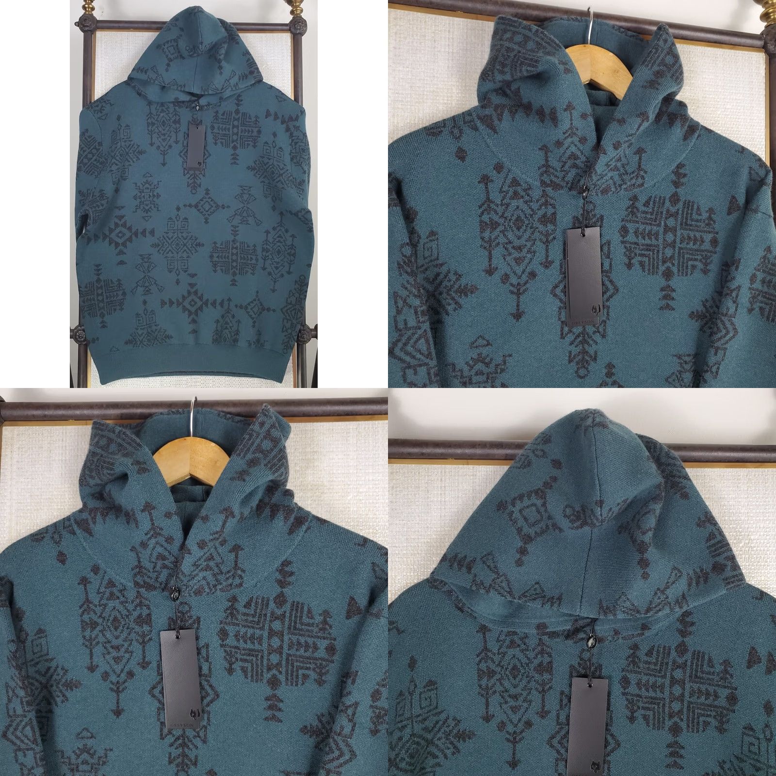 Vintage Greyson Mens Heavyweight Pullover Sweater Hooded Aztec Southwest Green XL Cashmere Wool Crew Neck Long Sleeve All Seasons Christmas NWT Size US XL / EU 56 / 4 - 9 Thumbnail
