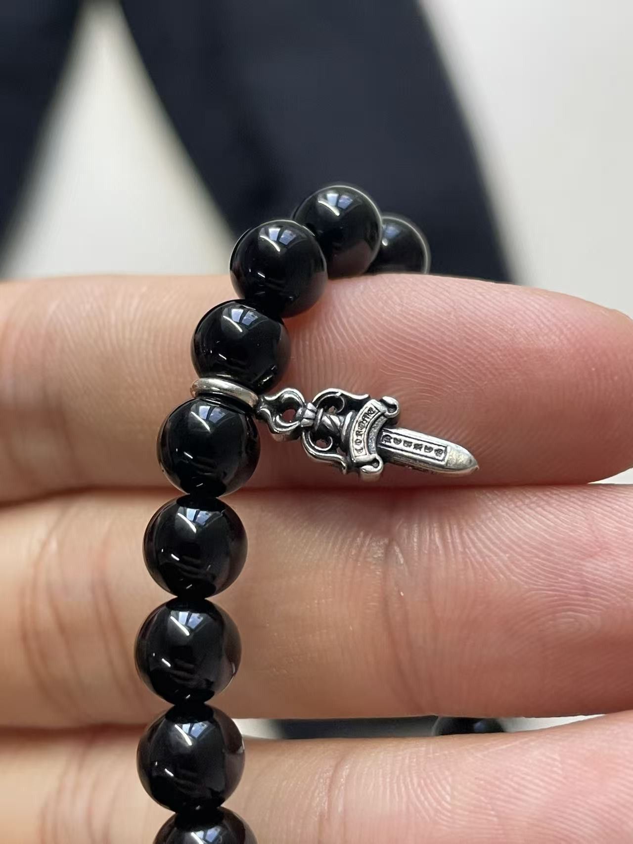 Chrome Hearts Chrome Hearts 6mm Obsidian Silver Dagger Beaded Bracelet Size ONE SIZE - 14 Thumbnail