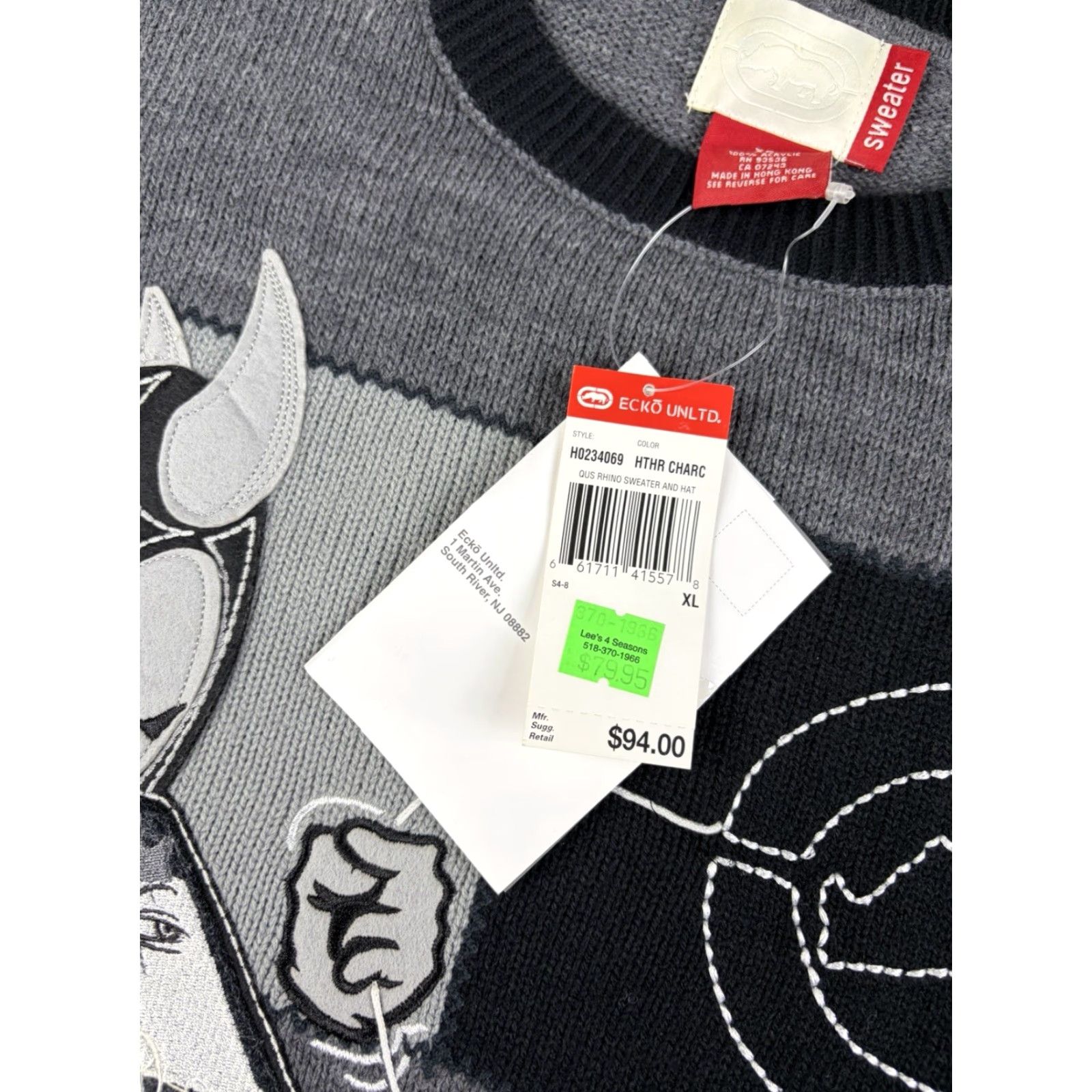 Ecko Unltd. VINTAGE Ecko Unltd Sweater Mens XL Gray Rhino Embroidered Knit Crew Neck Pullover Hip Hop Y2k Size US XL / EU 56 / 4 - 4 Thumbnail