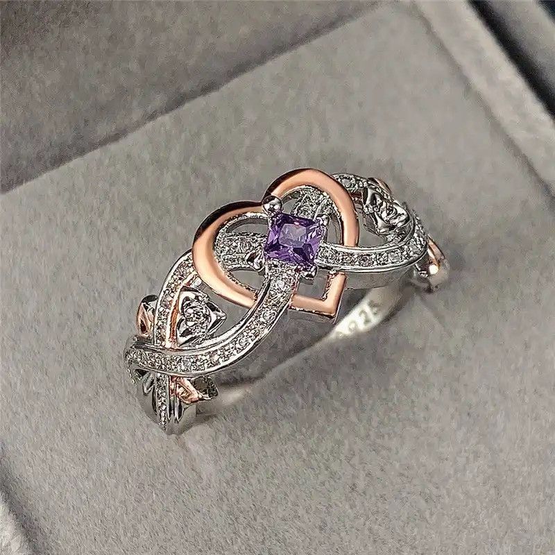Designer × Jewelry Heart Rings with Romantic Rose Flower Size ONE SIZE - 5 Thumbnail