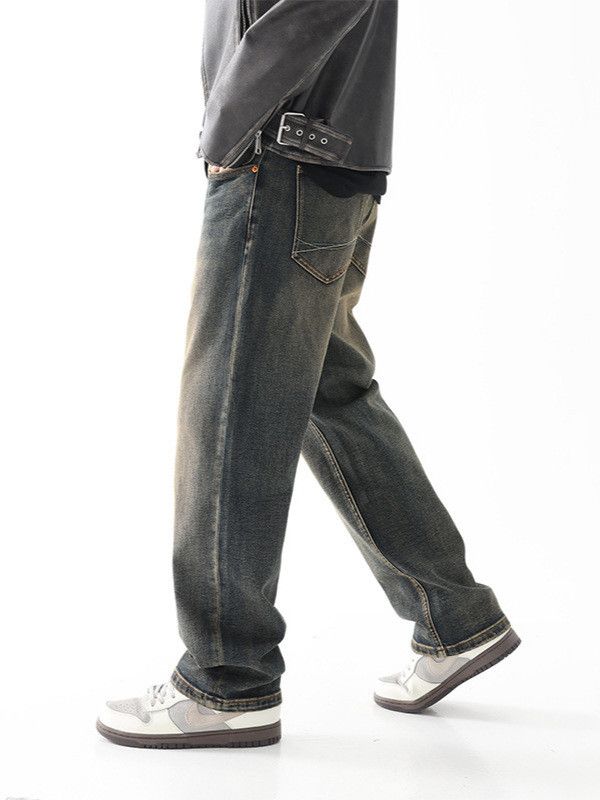 Japanese Brand Men's Japanese retro distressed loose washed straight jeans Size US 32 / EU 48 - 3 Thumbnail