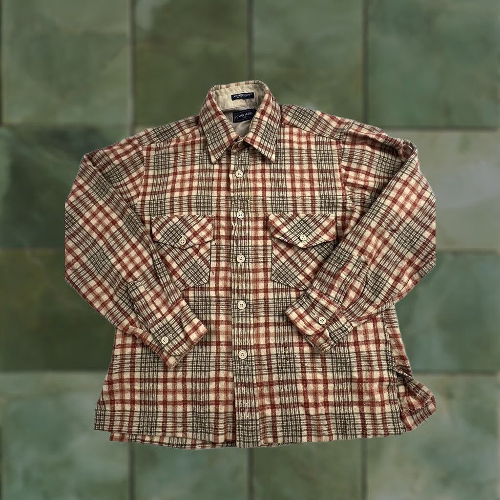 Van Heusen Vintage Van Heusen Shirt Mens M Beige Plaid Flannel Lined Winterweights 70s Size US M / EU 48-50 / 2 - 1 Thumbnail