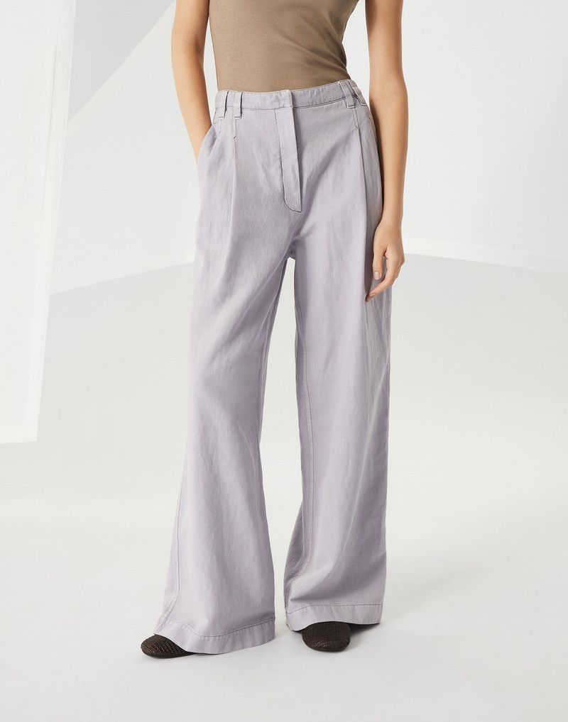 Brunello Cucinelli o1la1rc1a0326 Garment-Dyed Smart Wide Trousers in Lilac Size 26" / US 2 / IT 38 - 1 Thumbnail