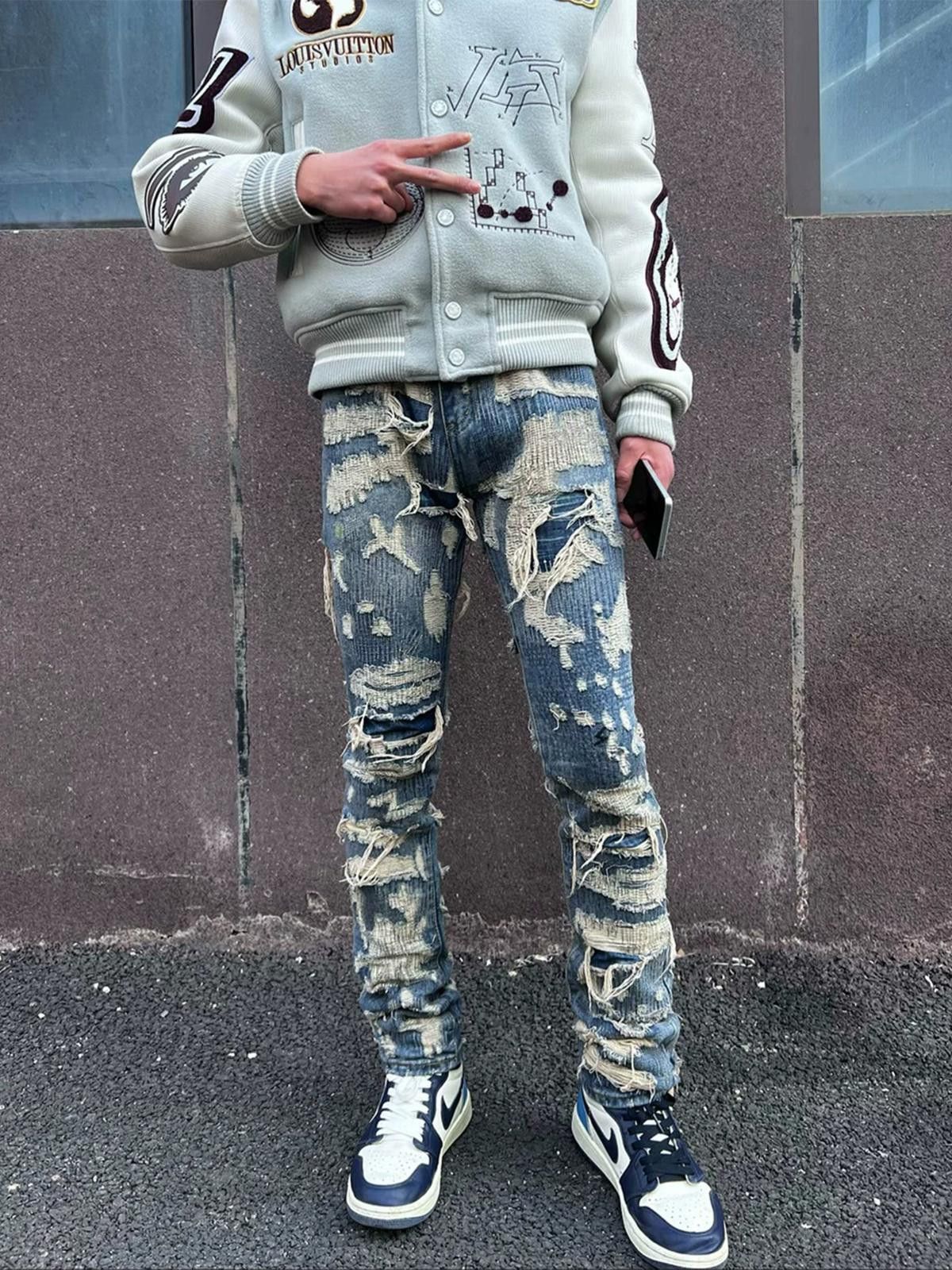 Jean 3D-Print Heavily Ripped Slim Straight Denim Jeans Size US 32 / EU 48 - 1 Thumbnail