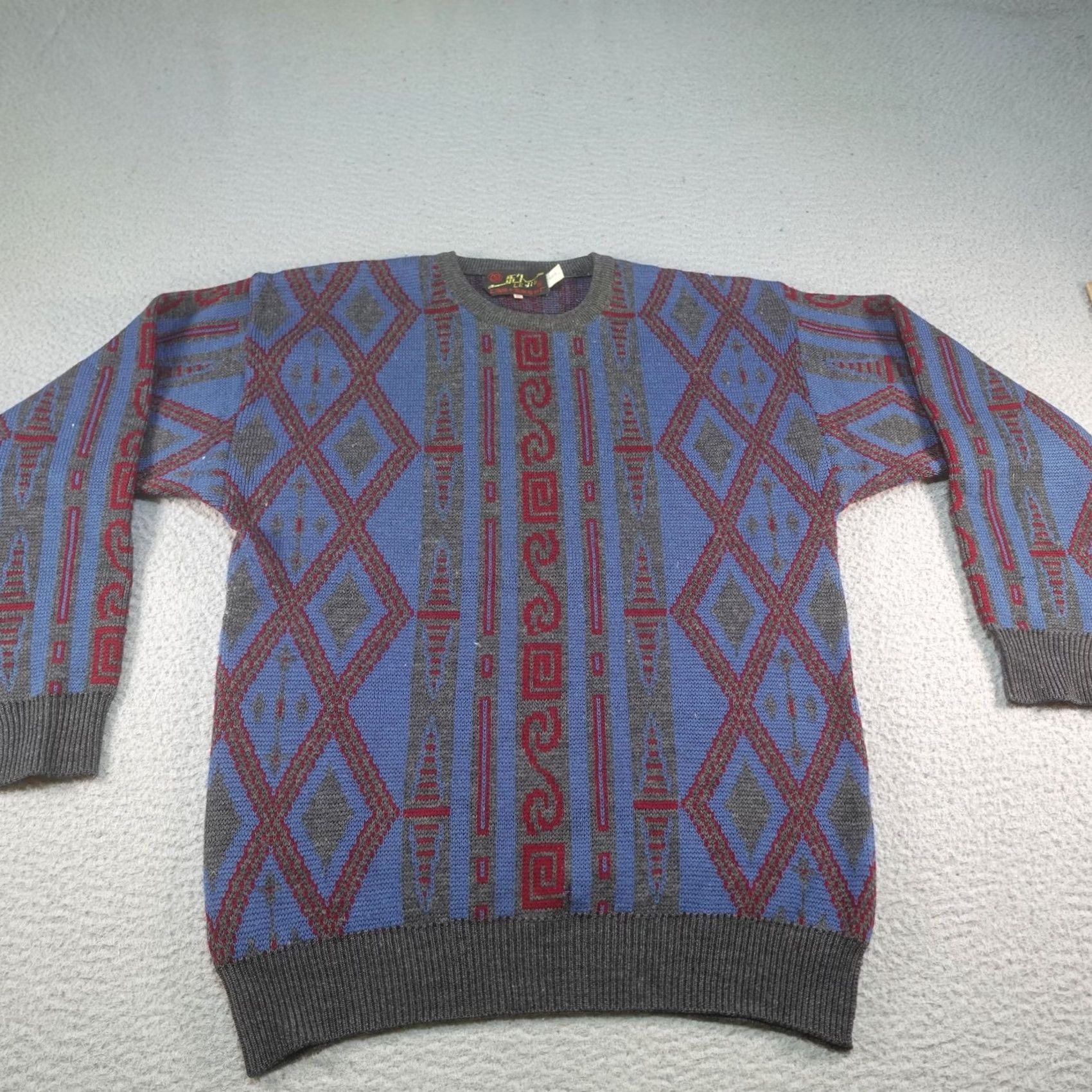 Vintage VINTAGE Le Jiu Wool Geometric Pullover Sweater Mens Small Blue Crewneck Long Sleeve Knit Regular Fit Winter Casual Size US S / EU 44-46 / 1 - 2 Thumbnail