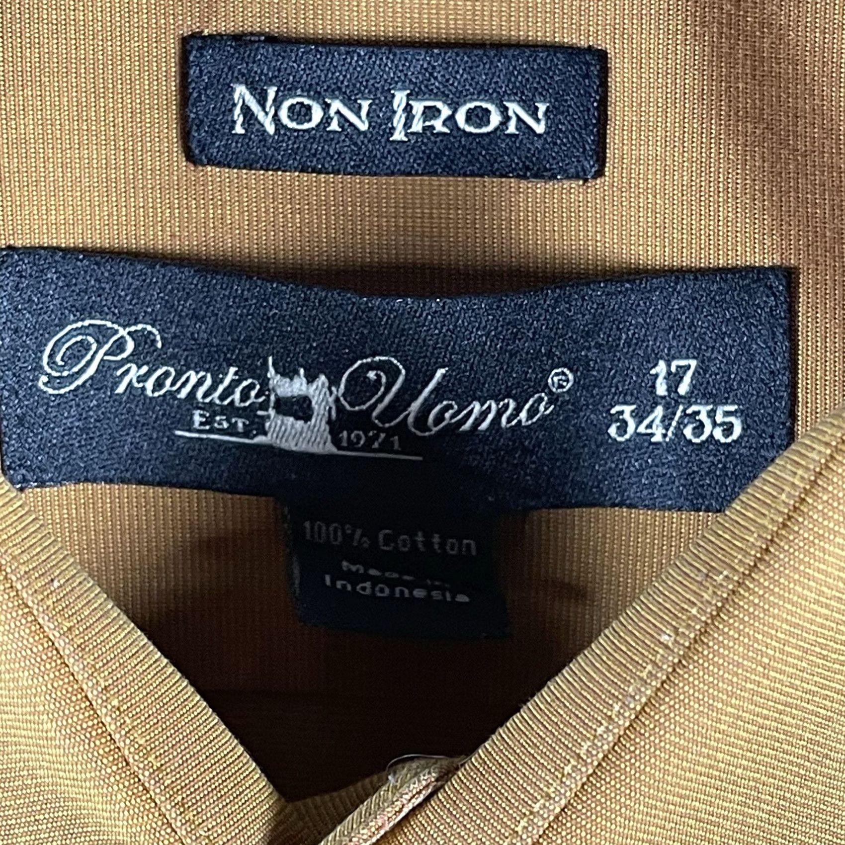 Pronto Uomo Pronto Uomo Dress Shirt 17 34-35 Gold 100% Cotton Non-Iron Classic Button-Down Long Sleeve Mens Shirt Size US XL / EU 56 / 4 - 5 Thumbnail