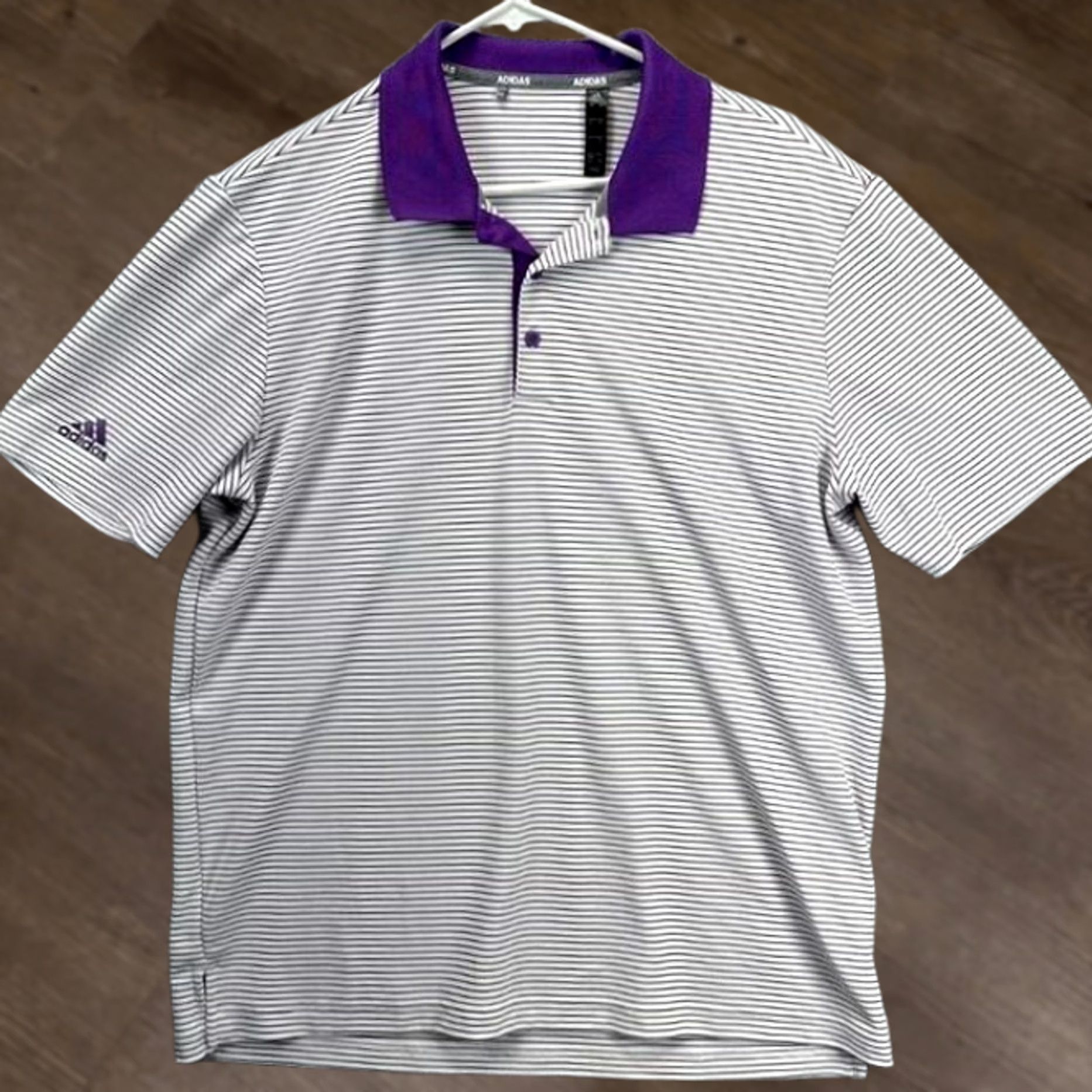 Adidas Adidas Golf Polo Shirt Mens Large Purple White Pinstripe Short Sleeve Casual Lightweight Size US L / EU 52-54 / 3 - 1 Thumbnail