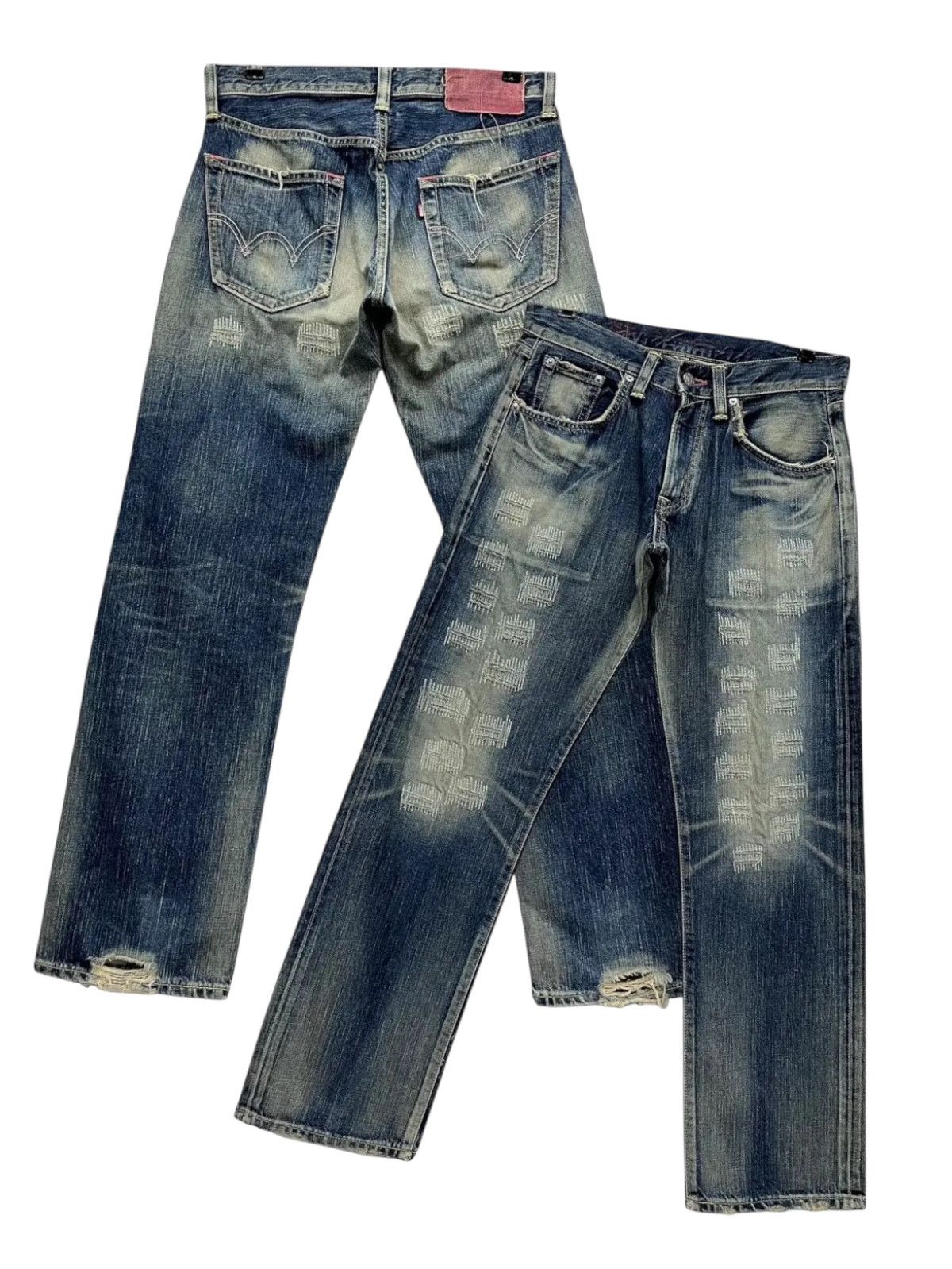 Edwin FYE🔥Vintage EDWIN 504 Japan Grunge ZigZag Distressed Denim Size US 30 / EU 46 - 1 Thumbnail