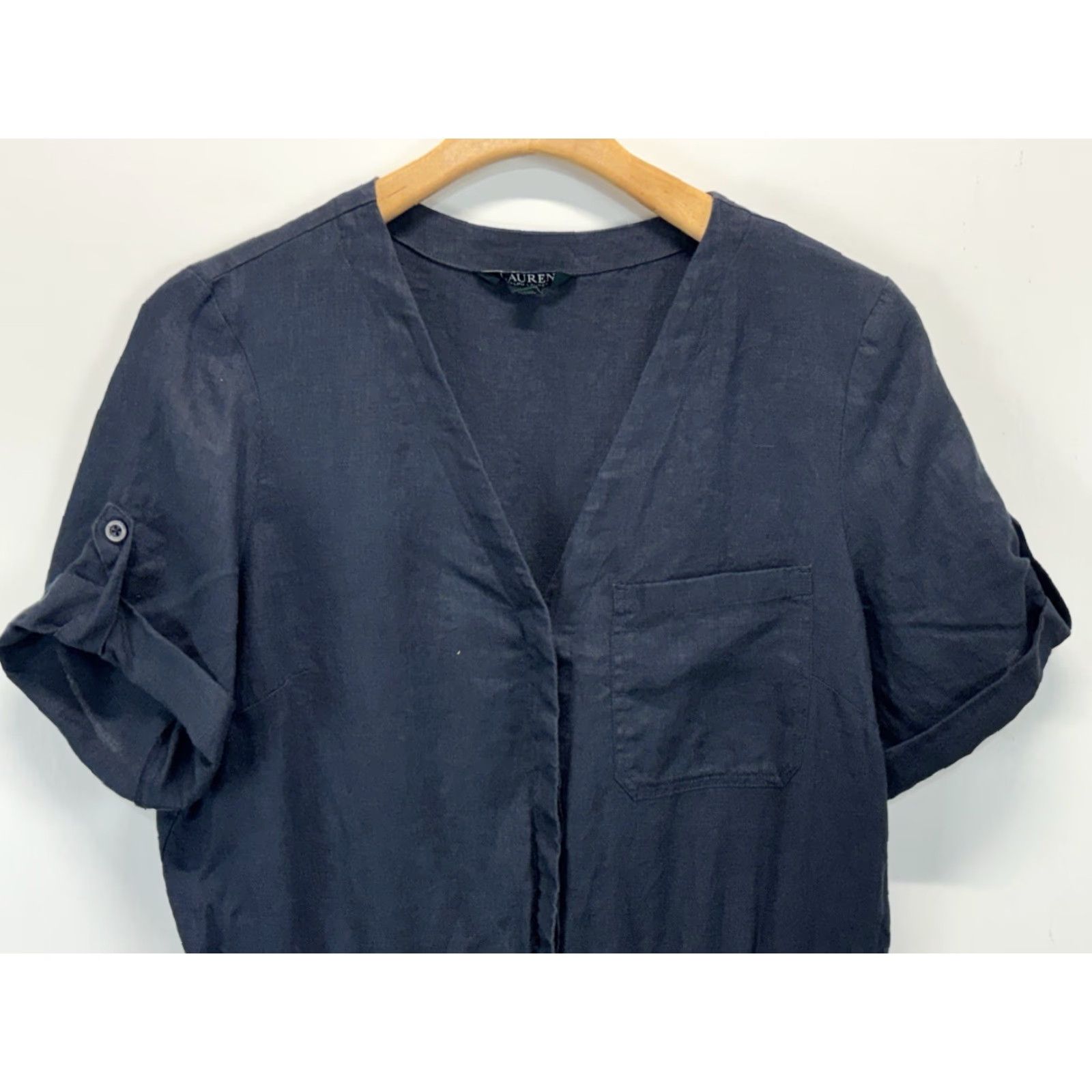 Ralph Lauren VINTAGE Lauren Ralph Lauren Women’s Linen Shorts Jumpsuit Sz 10 Navy Blue Casual Summer Beach Size 32" / US 10 / IT 46 - 2 Thumbnail