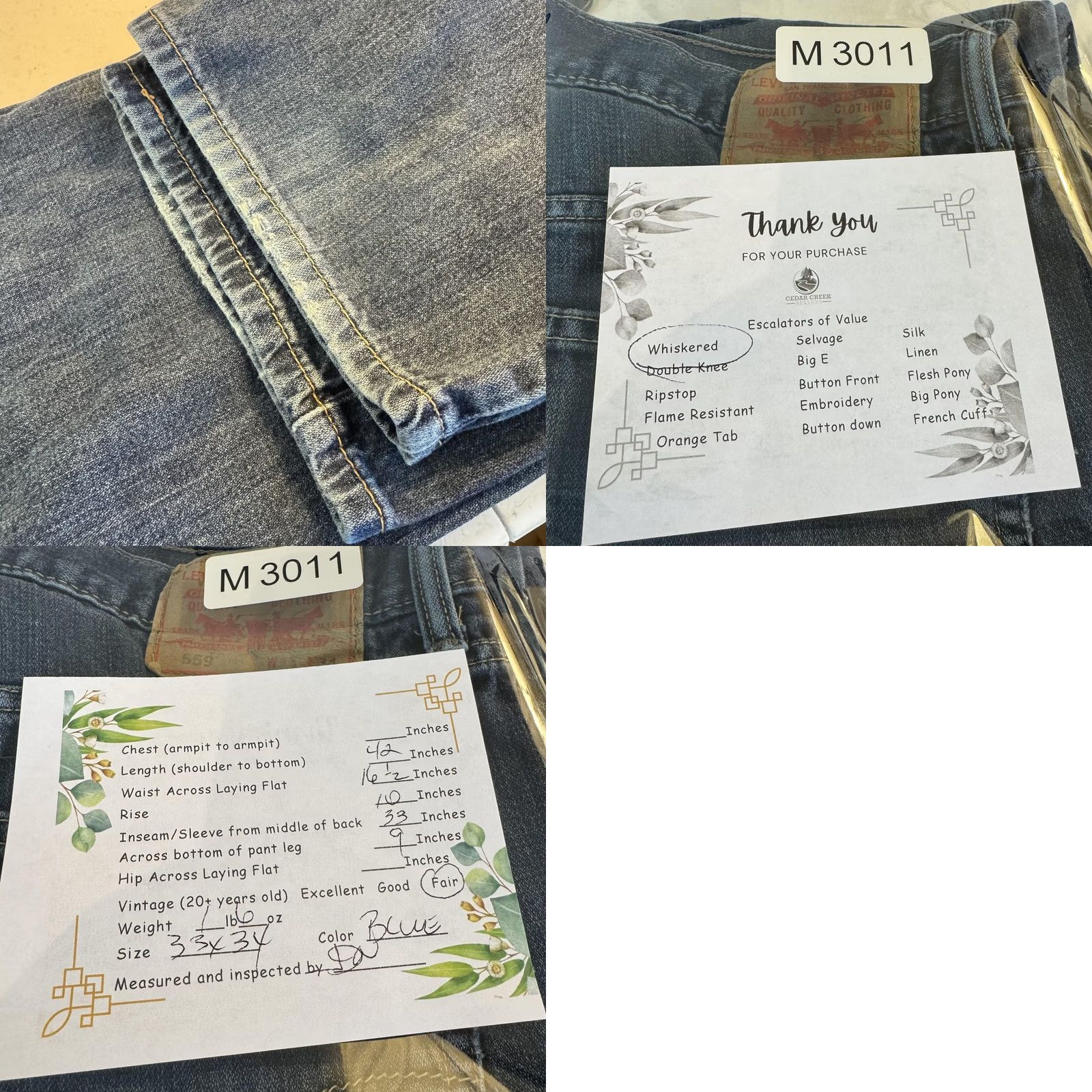 Levi's VINTAGE Levis 559 Jeans Mens 33x34 Blue Relaxed Straight Leg Denim Whiskered Zip Fly Size US 33 - 8 Thumbnail