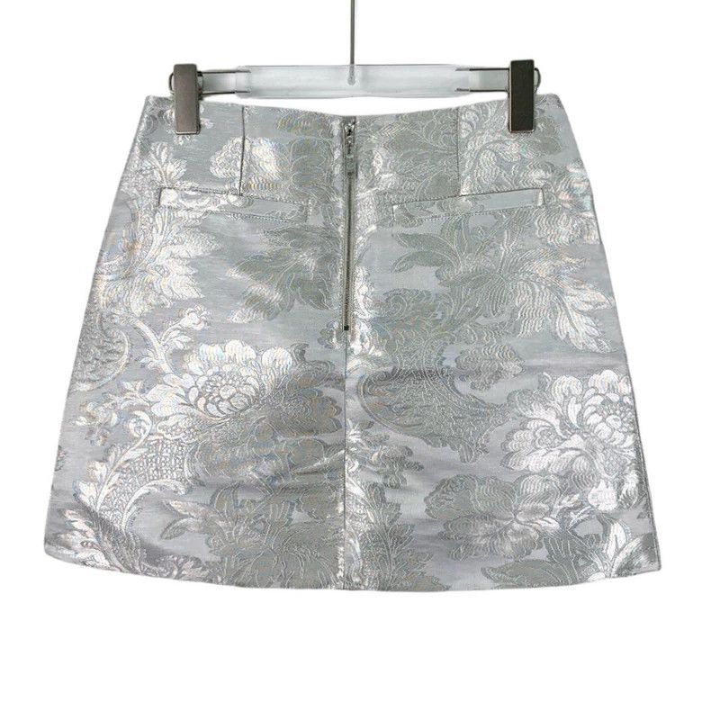 Louis Vuitton Louis Vuitton Silver Floral Embroidered Casual Zip Skirt Size 35" - 2 Thumbnail