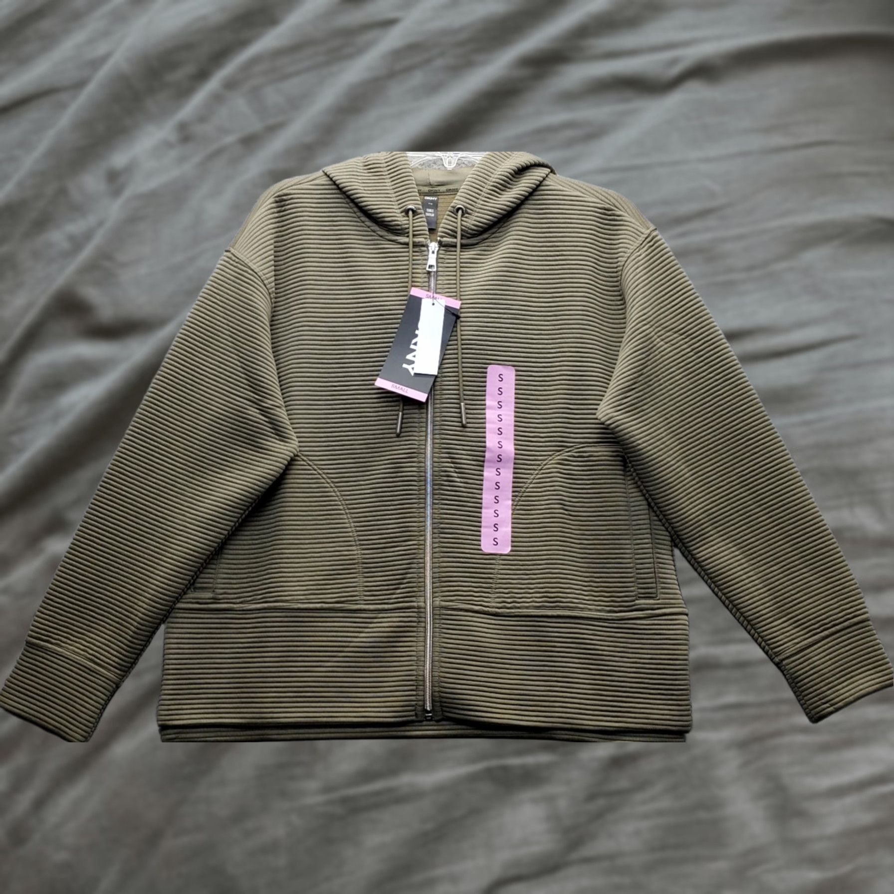 DKNY DKNY Womens Hooded Jacket Green Small - Size S - Pockets - Ribbed Soft Ottoman Tech - Casual Outerwear - Jacket Size S / US 4 / IT 40 - 1 Thumbnail