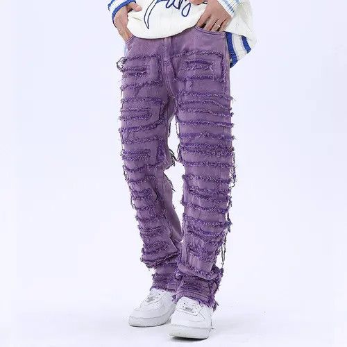 Jean Purple Distressed Denim Jeans Size US 34 / EU 50 - 6 Thumbnail