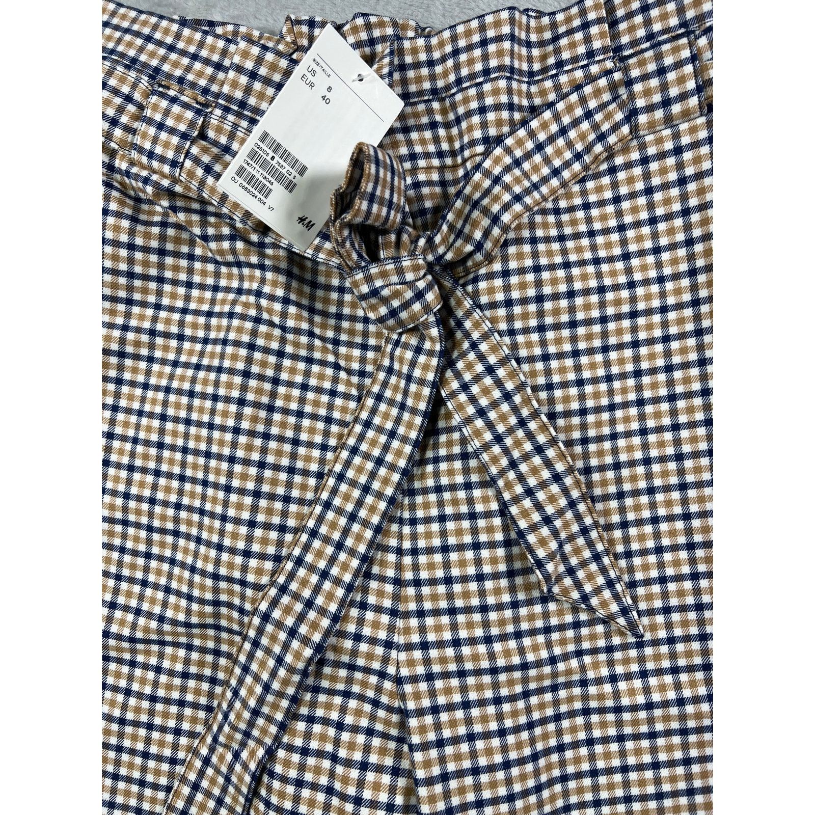 H&M H&M NWT Plaid Paperbag Waist Pants 8 Brown Blue Casual Size 30" / US 8 / IT 44 - 2 Thumbnail