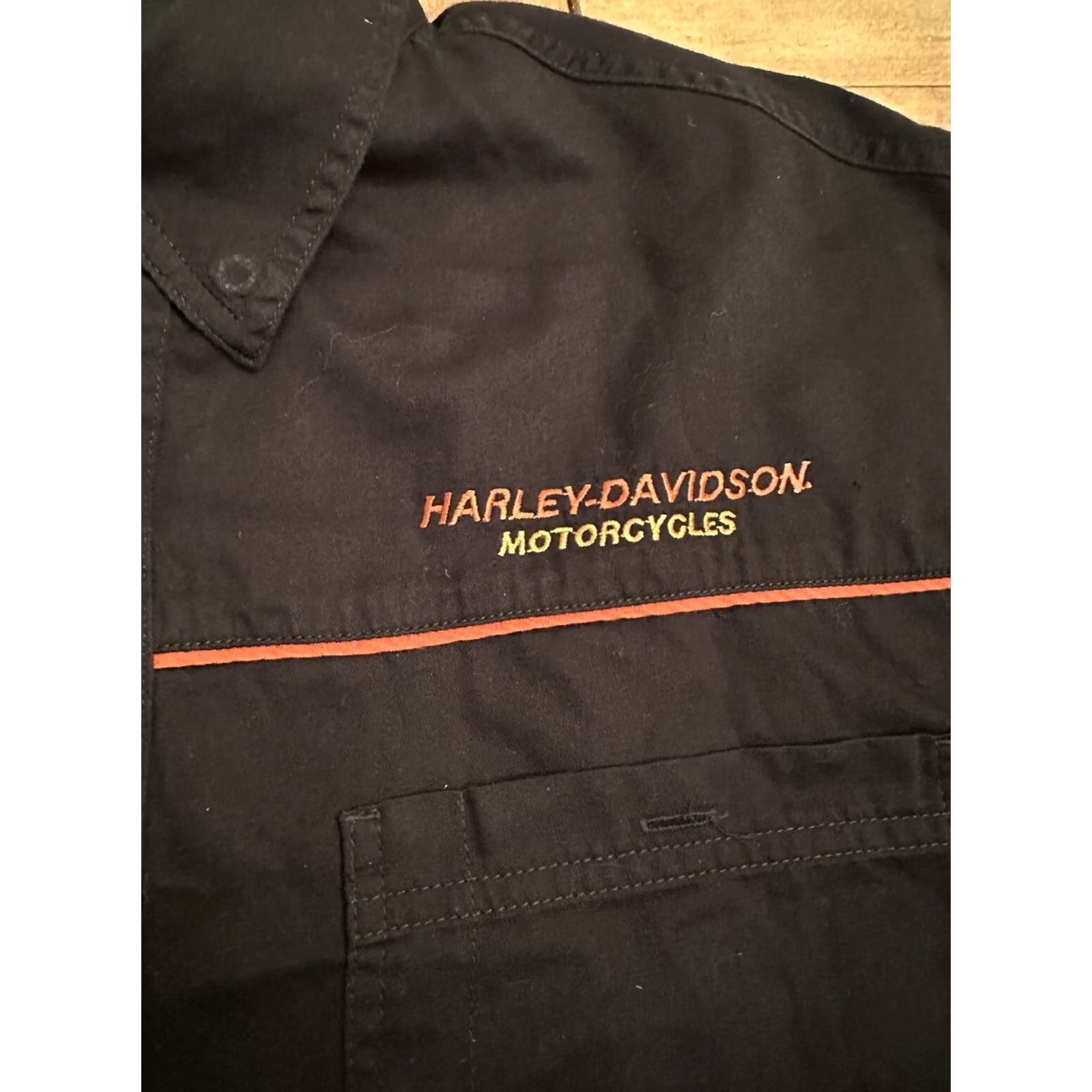 Harley Davidson Harley-Davidson Button-Up Shirt Short Sleeve Black Large Lg Men USA Western Y2K Graphics Back Pocket Logo Embroidered Size US 33 - 4 Thumbnail