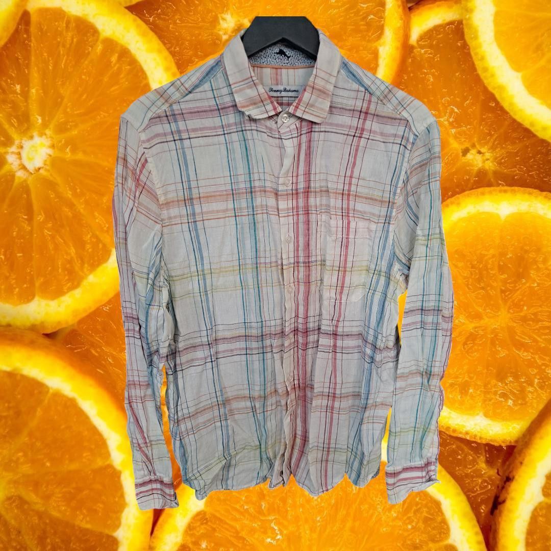 Tommy Bahama Tommy Bahama White Orange Blue Plaid 100% Linen Button Up Sh Size US L / EU 52-54 / 3 - 1 Thumbnail
