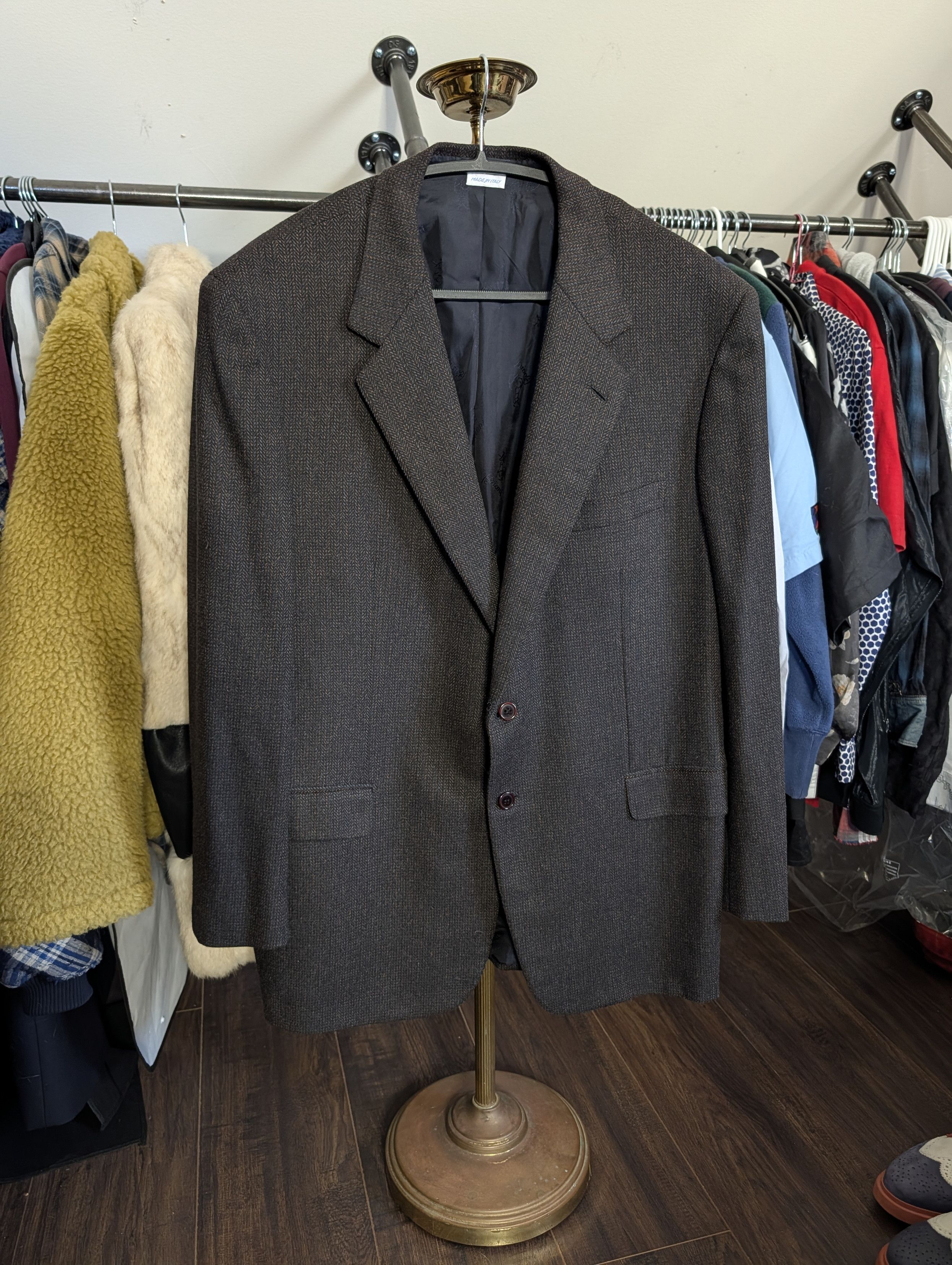 Brioni Wool & cashmere brown herringbone knit sport coat Size 46R - 1 Thumbnail