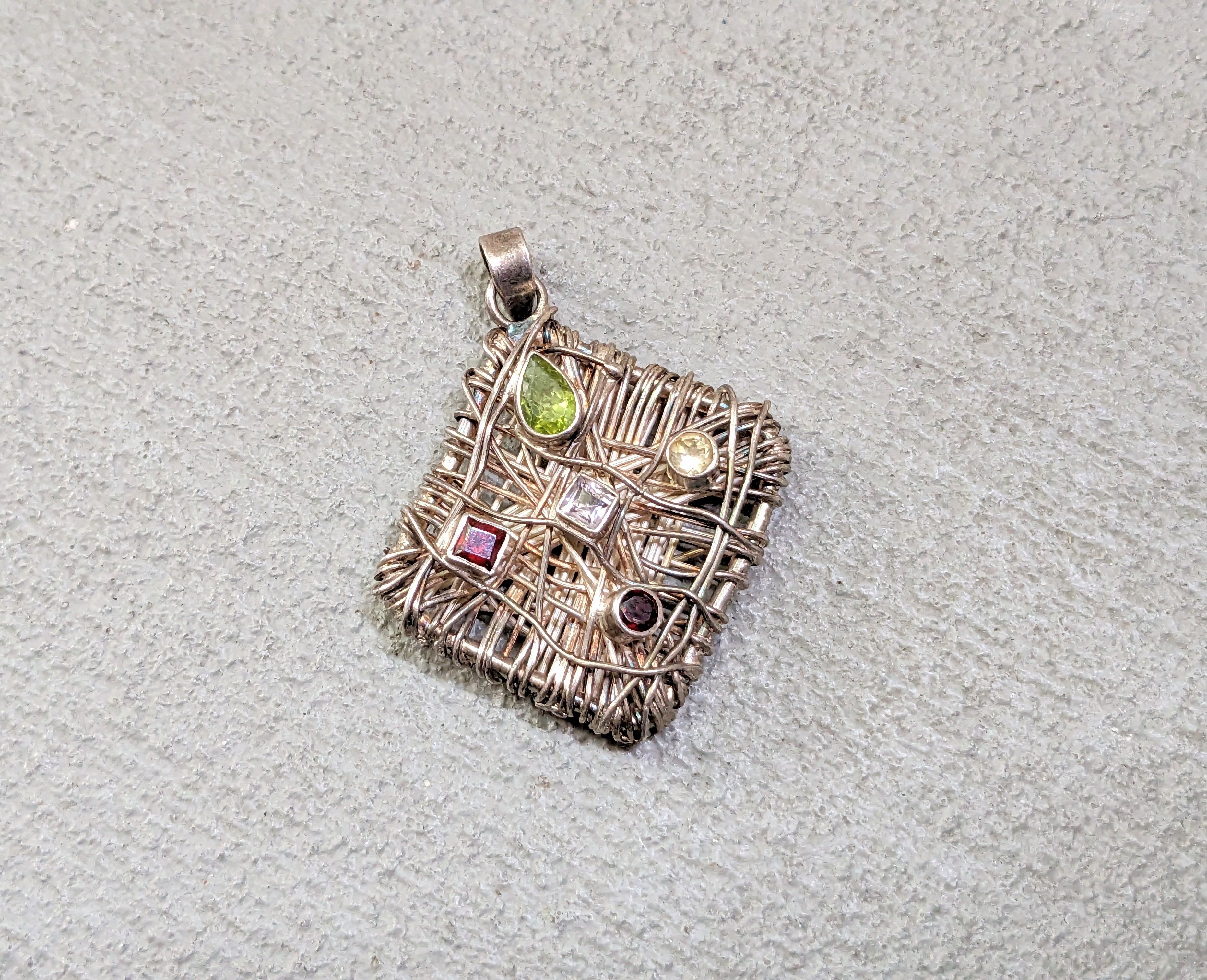 Jewelry Vintage Sterling Silver Pendant Garnet Peridot Citrine Size ONE SIZE - 1 Thumbnail