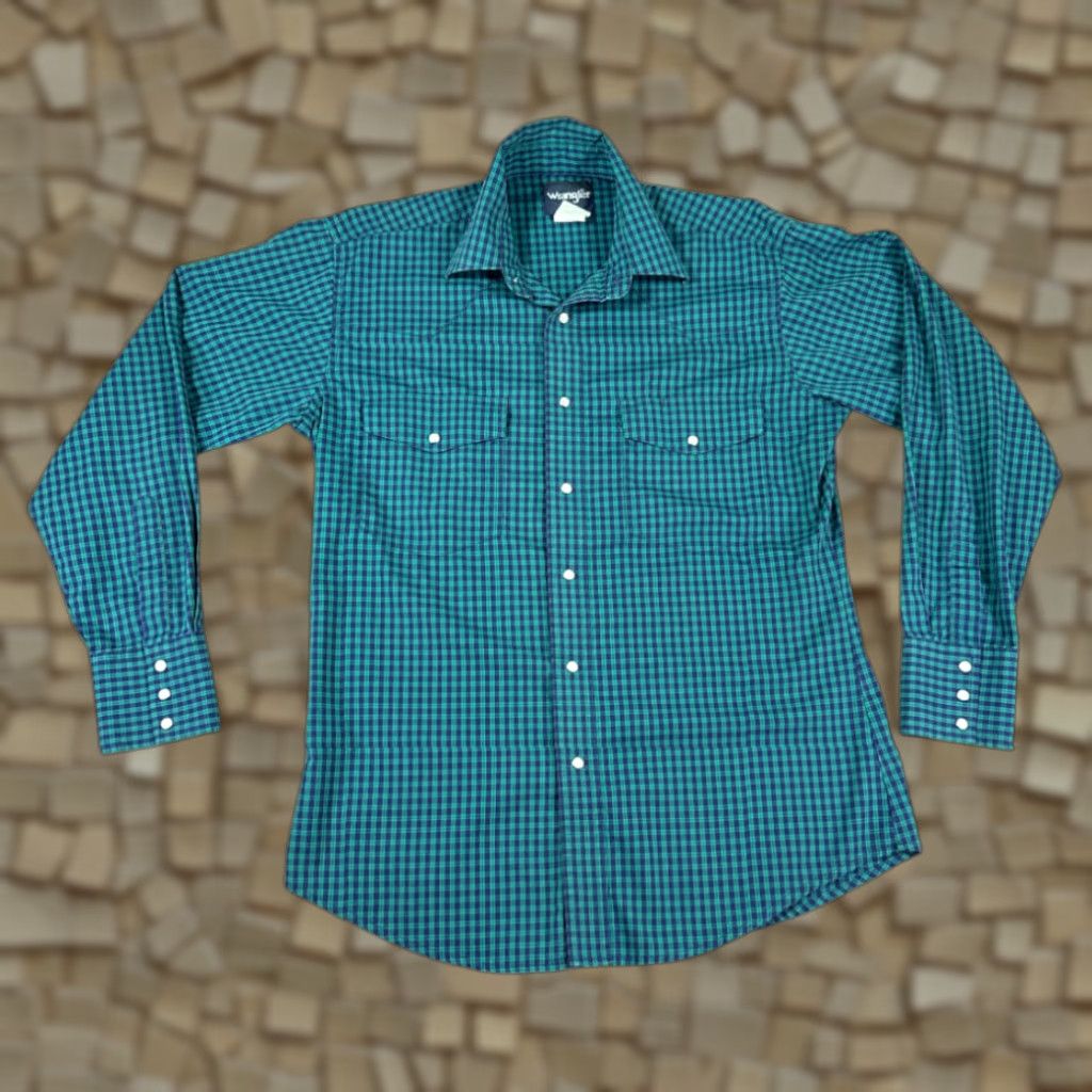 Wrangler VINTAGE Wrangler Western Shirt Adult LARGE Green Blue Black Watch Plaid Snap 90s Shirt Mens Regular Long Sleeve Collared Chest 23 Length 30 Size US L / EU 52-54 / 3 - 1 Thumbnail