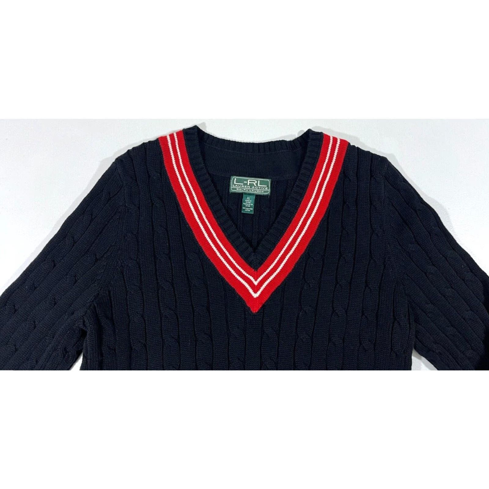 Ralph Lauren VINTAGE Lauren Ralph Lauren Women's Cable Knit V-Neck Cricket Sweater XL Black Pullover Knit Sweater Size XL / US 12-14 / IT 48-50 - 5 Thumbnail