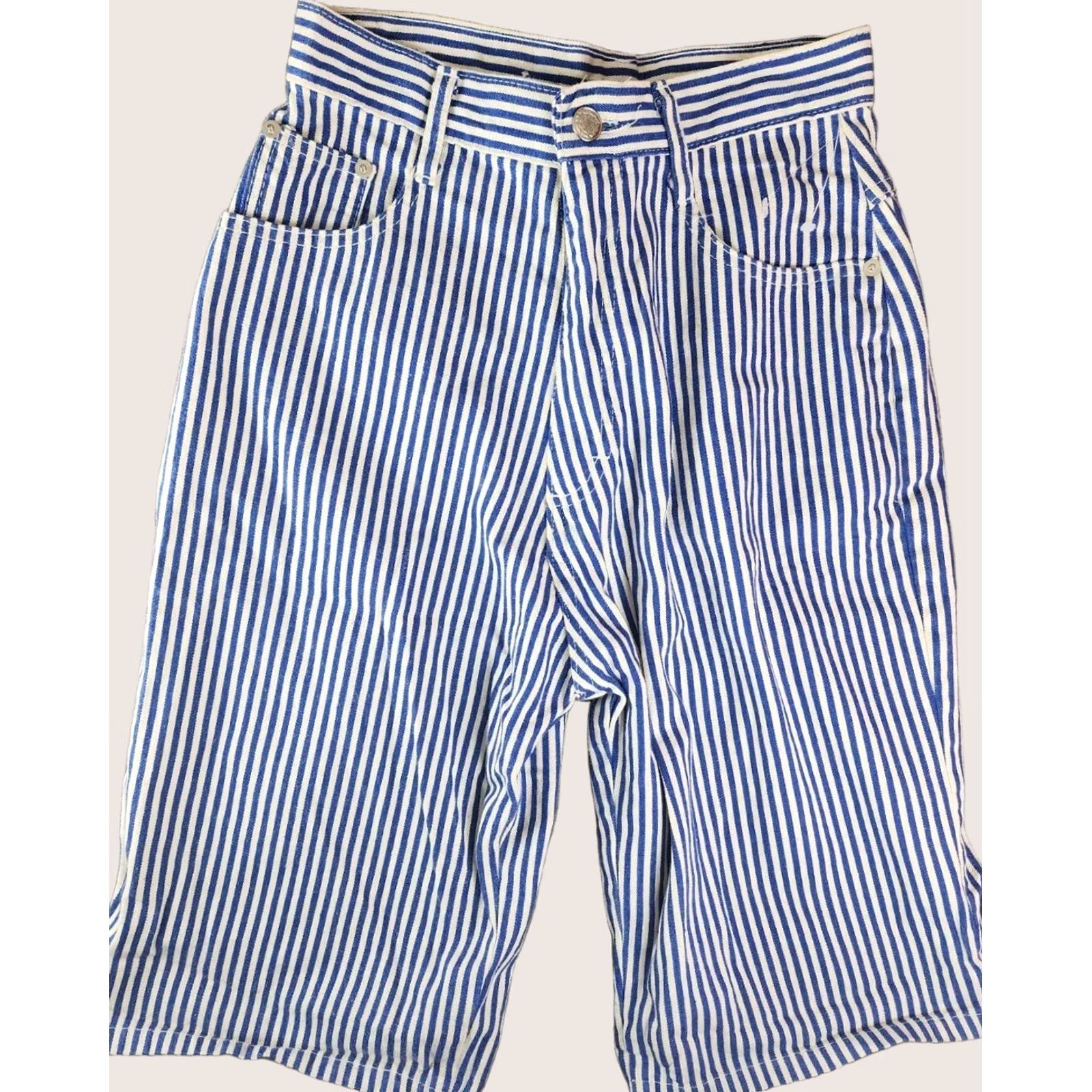 Denime VINTAGE MDM Designs Pinstripe Denim Shorts Pants Womens Size 9 USA Blue Size 30" / US 8 / IT 44 - 1 Thumbnail