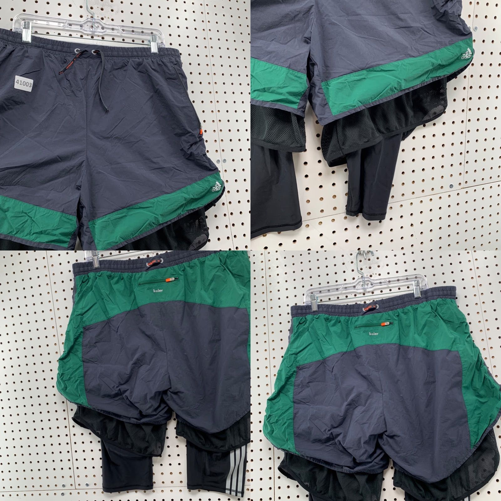 Adidas Adidas Running Shorts Mens XL Blue Green Compression Lined Zip Pockets Size US 36 / EU 52 - 8 Thumbnail