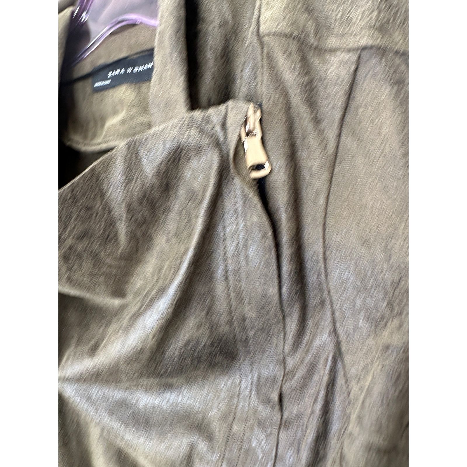 Zara Zara Olive Green Black Suede Side Zip Cowel Neck Jacket XS Size XS / US 0-2 / IT 36-38 - 4 Thumbnail