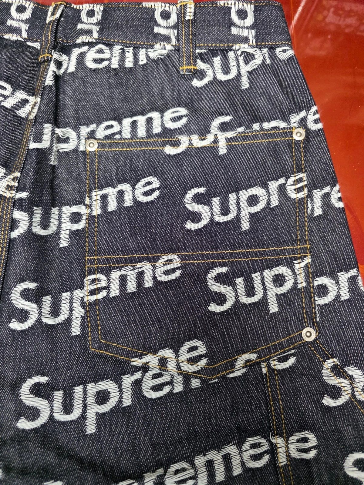 Supreme Jacquard Logos Double Knee Denim Supreme Jacquard Logos