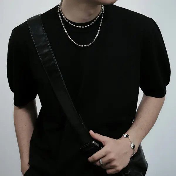Jewelry Silver Ball Bead Necklace – Stacked Hip-Hop Chain Size ONE SIZE - 3 Thumbnail