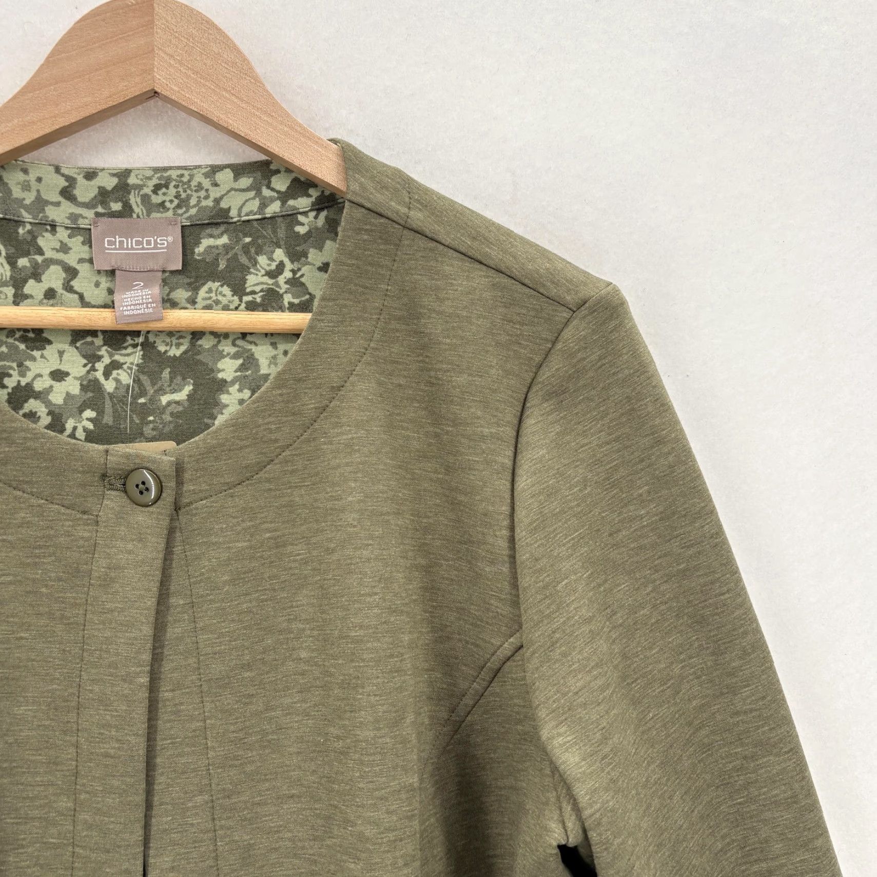 Vintage Chico's Jacket Womens 12 Green Reversible Collarless Knit Button Front NWT Ponte Bag? Size XL / US 12-14 / IT 48-50 - 2 Thumbnail