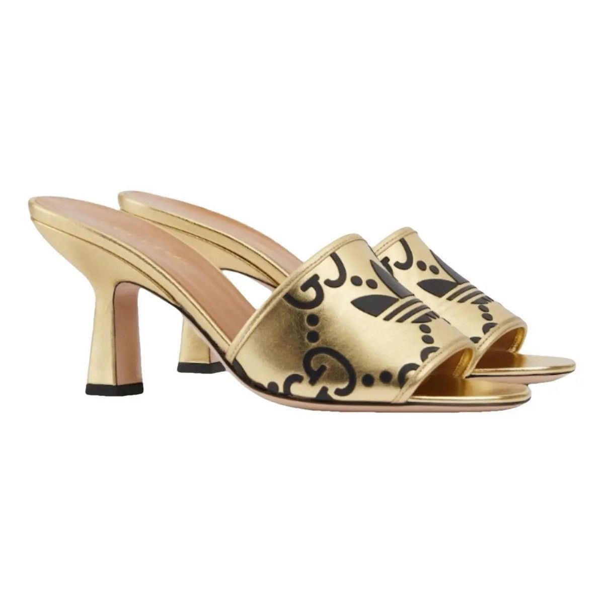 image of X Adidas Heel Shoesed Logo Slide Sandals In Gold, Women's (Size 7)