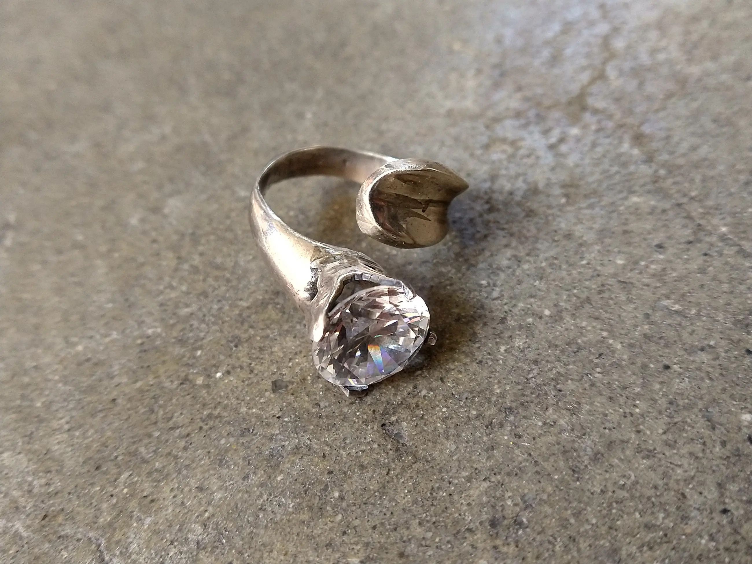 Sterling Silver Vintage Sterling Silver Ring Size 8 Modern Clear CZ Size ONE SIZE - 3 Thumbnail