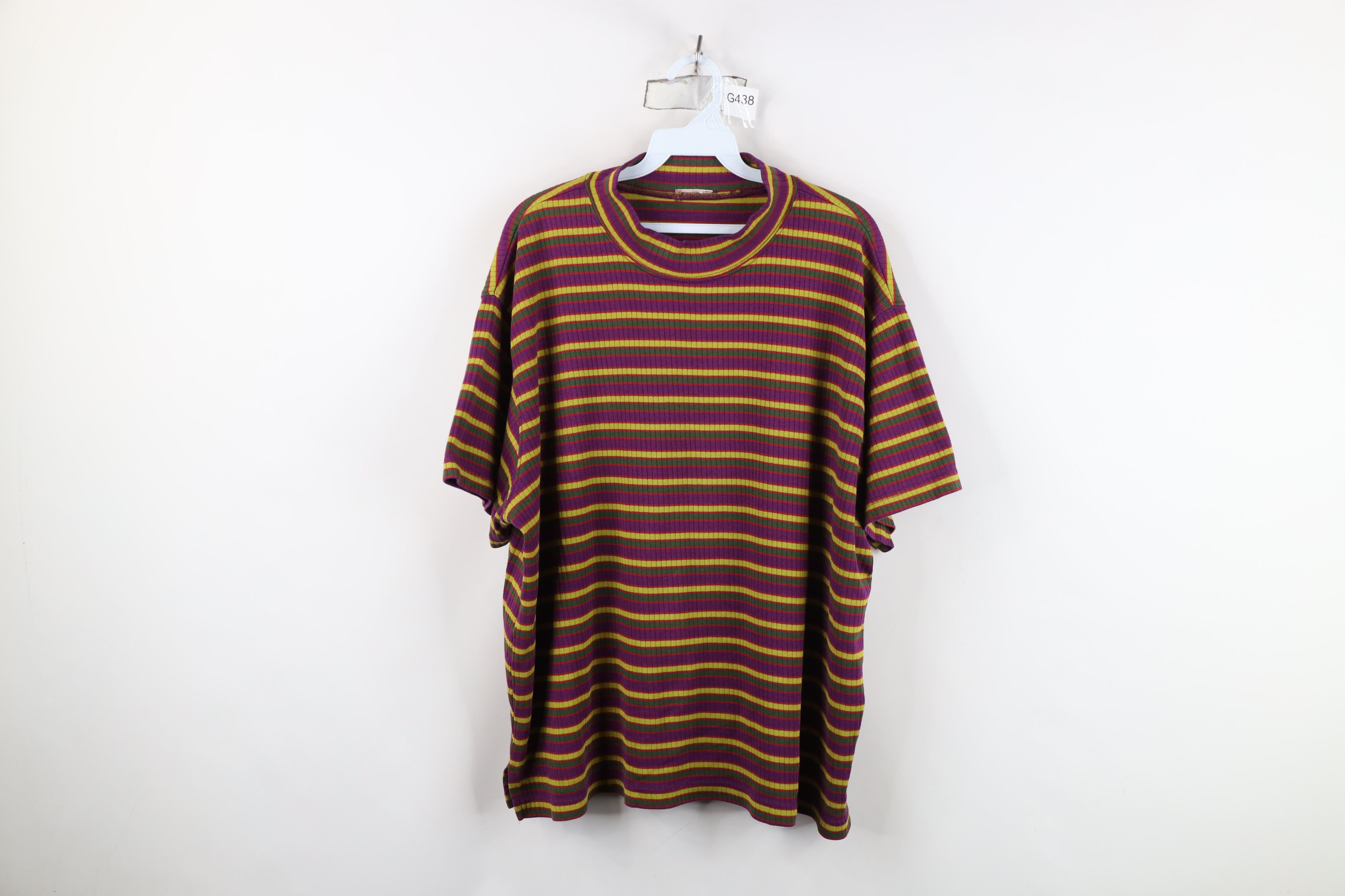 Vintage Vintage 90s Streetwear Striped Knit Mock Neck T-Shirt Size 3XL / US 20-22 - 1 Thumbnail
