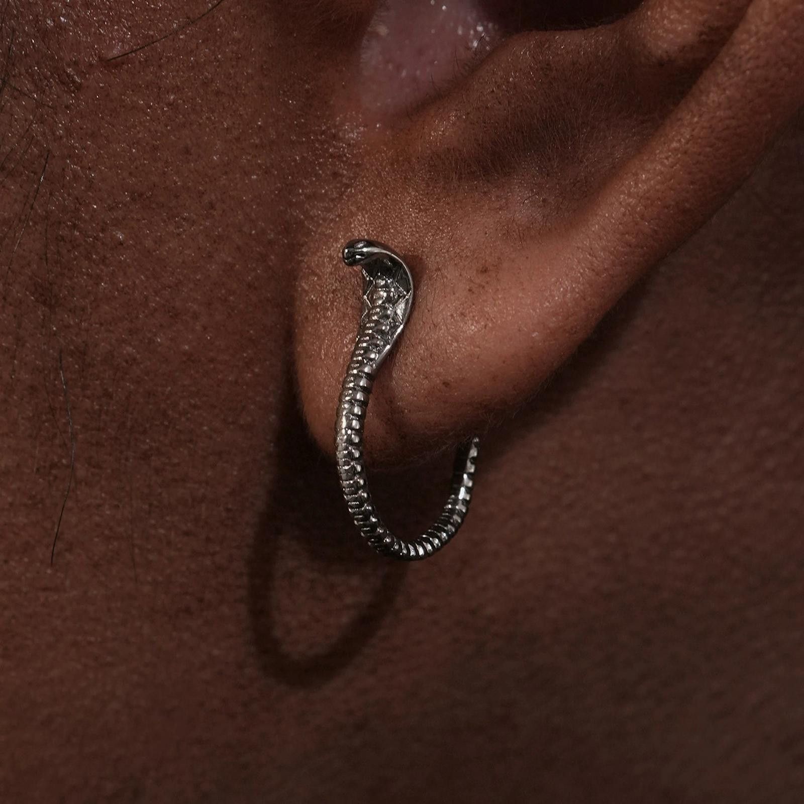 Jewelry Silver Textured Snake Hoop Earrings, Unique Hoop Earrings Size ONE SIZE - 4 Thumbnail