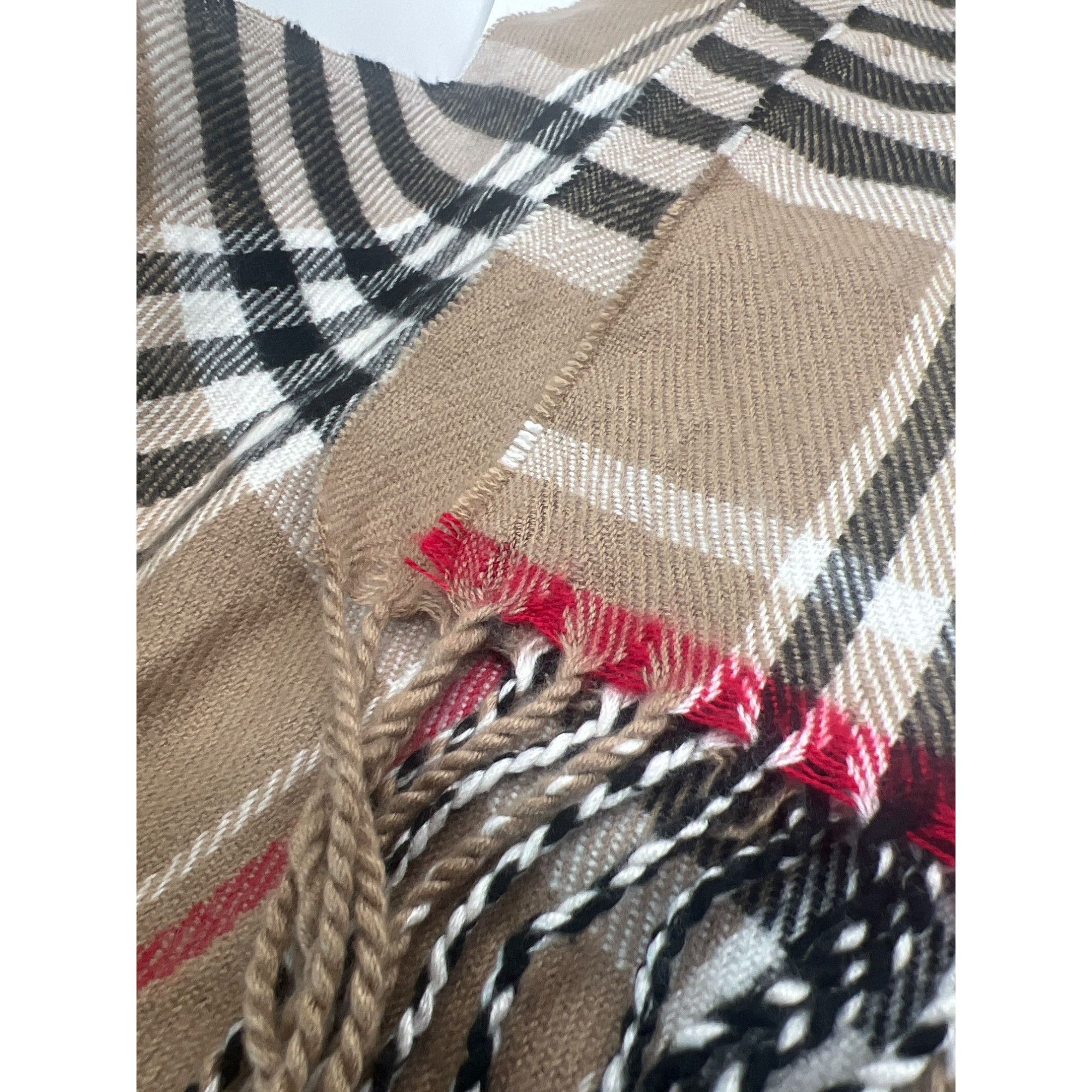 Other Plaid Acrylic Scarf With Fringe Brown Back White Red Plaid 6 Size ONE SIZE - 2 Thumbnail