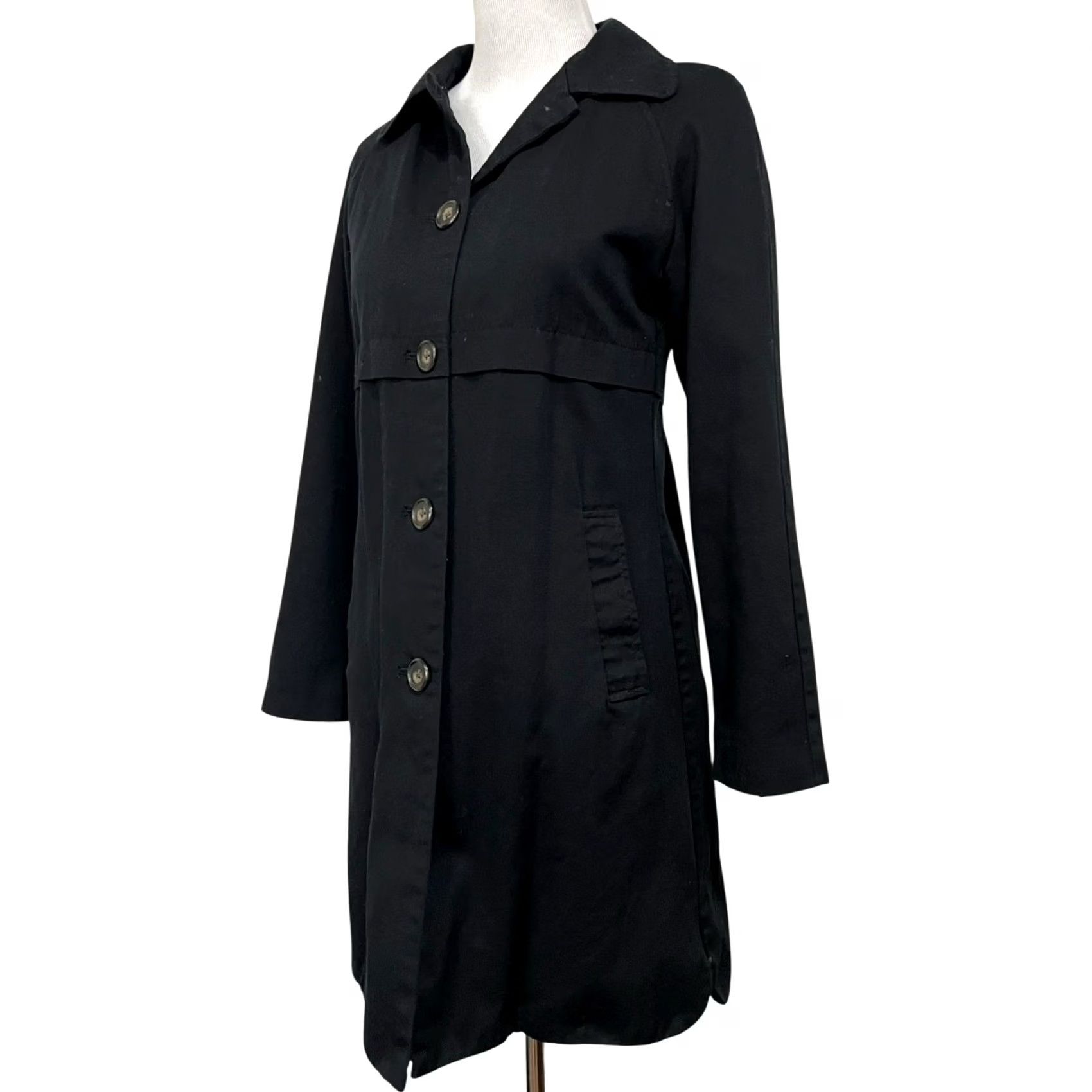 Merona VINTAGE Merona Jacket Black Cotton Button-Front Office Sz S Mid-Length Trench Coat Womens Size S / US 4 / IT 40 - 4 Thumbnail
