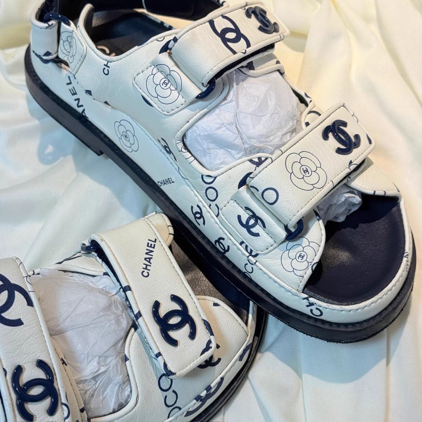 Chanel CHANEL White Blue CC Allover Velcro Sandal 36 95N Size US 5.5 / IT 35.5 - 8 Thumbnail