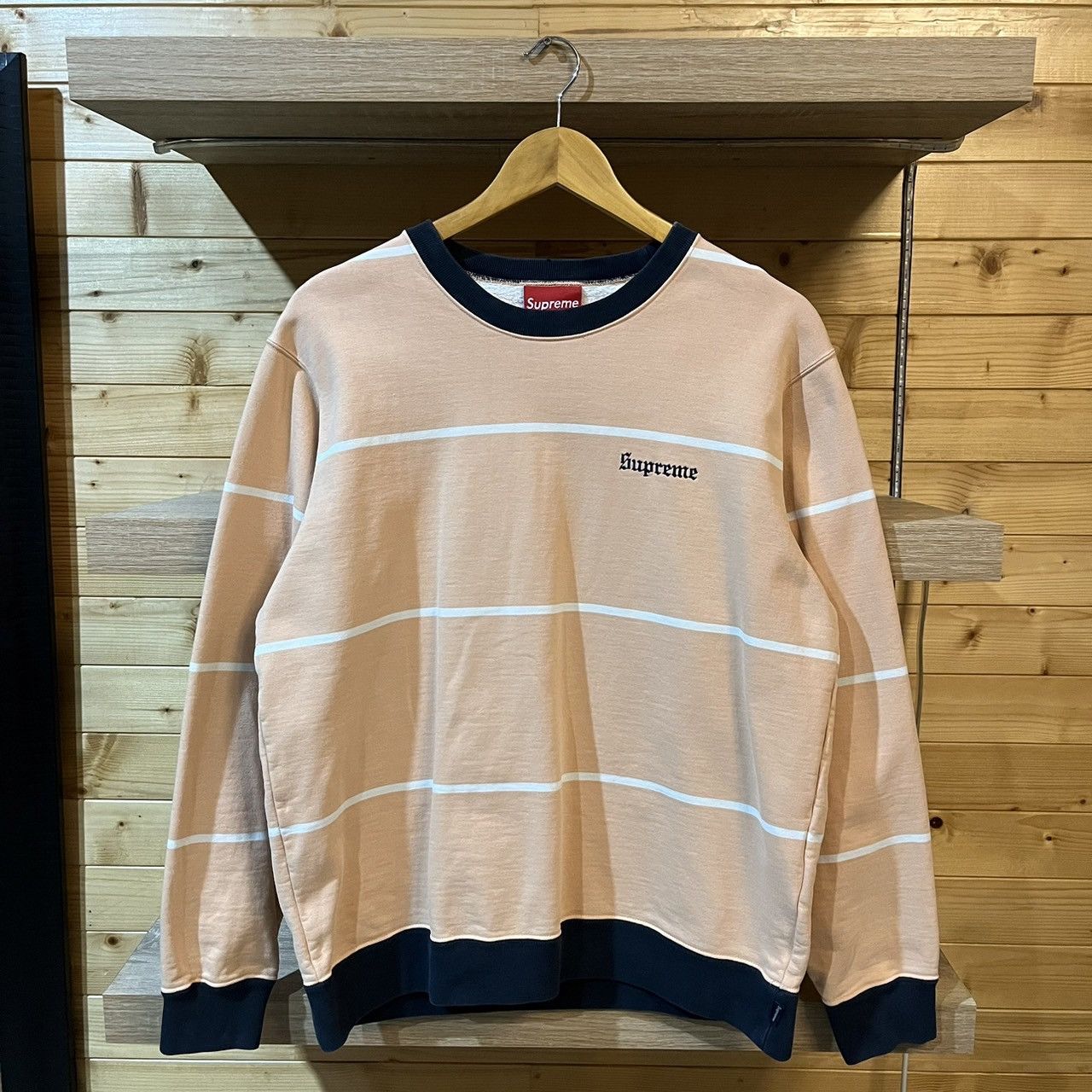 image of Supreme Striped Crewneck Peach, Men's (Size Medium)