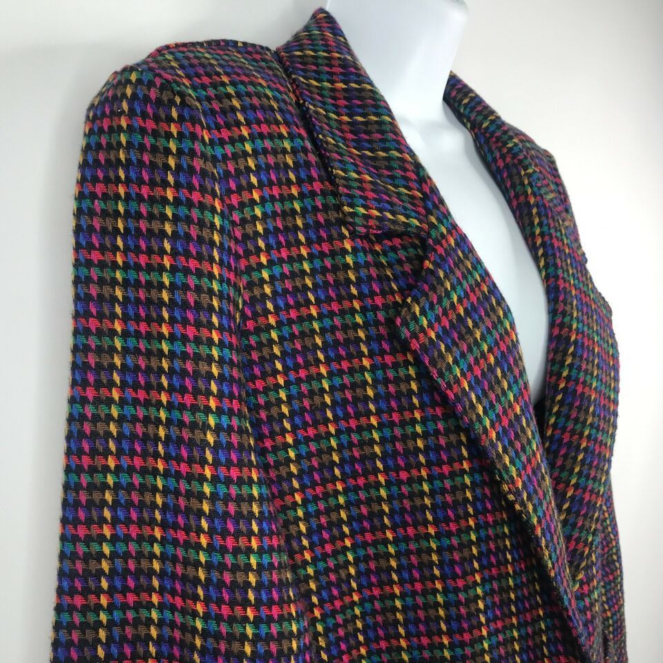 Vintage 80s Blair Rainbow Houndstooth Check Wool Blend Blazer Size XL / US 12-14 / IT 48-50 - 4 Thumbnail