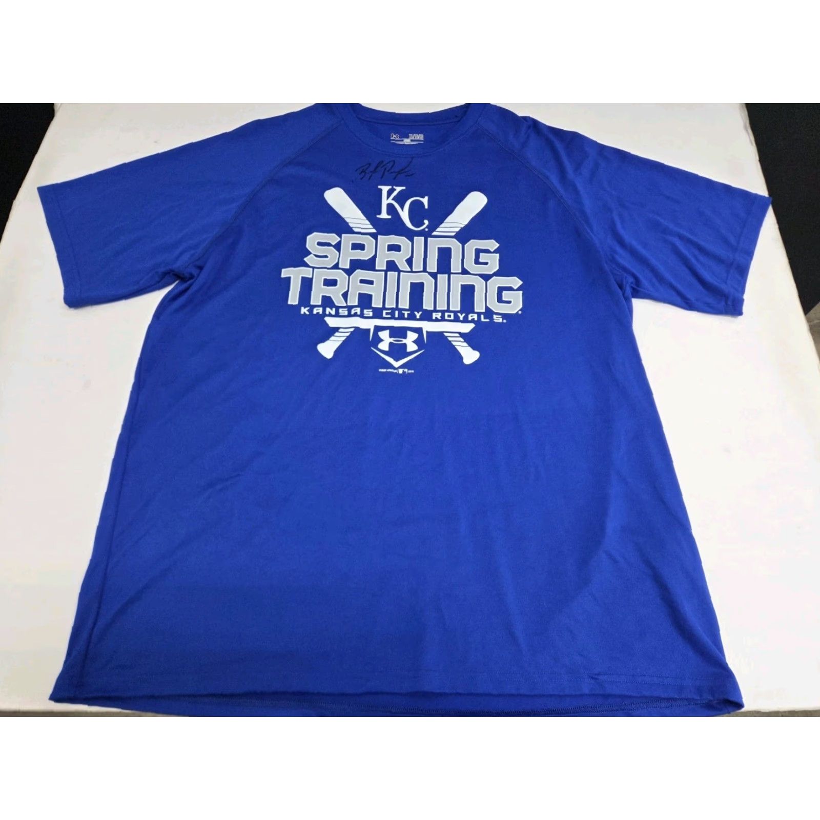 Under Armour NWT Under Armour HeatGear KC Royals Spring Training T Shirt XL Mens Blue/White Signed Logo Crew Neck Short Sleeve Sports All Seasons Moisture Wicking Size US XL / EU 56 / 4 - 2 Thumbnail