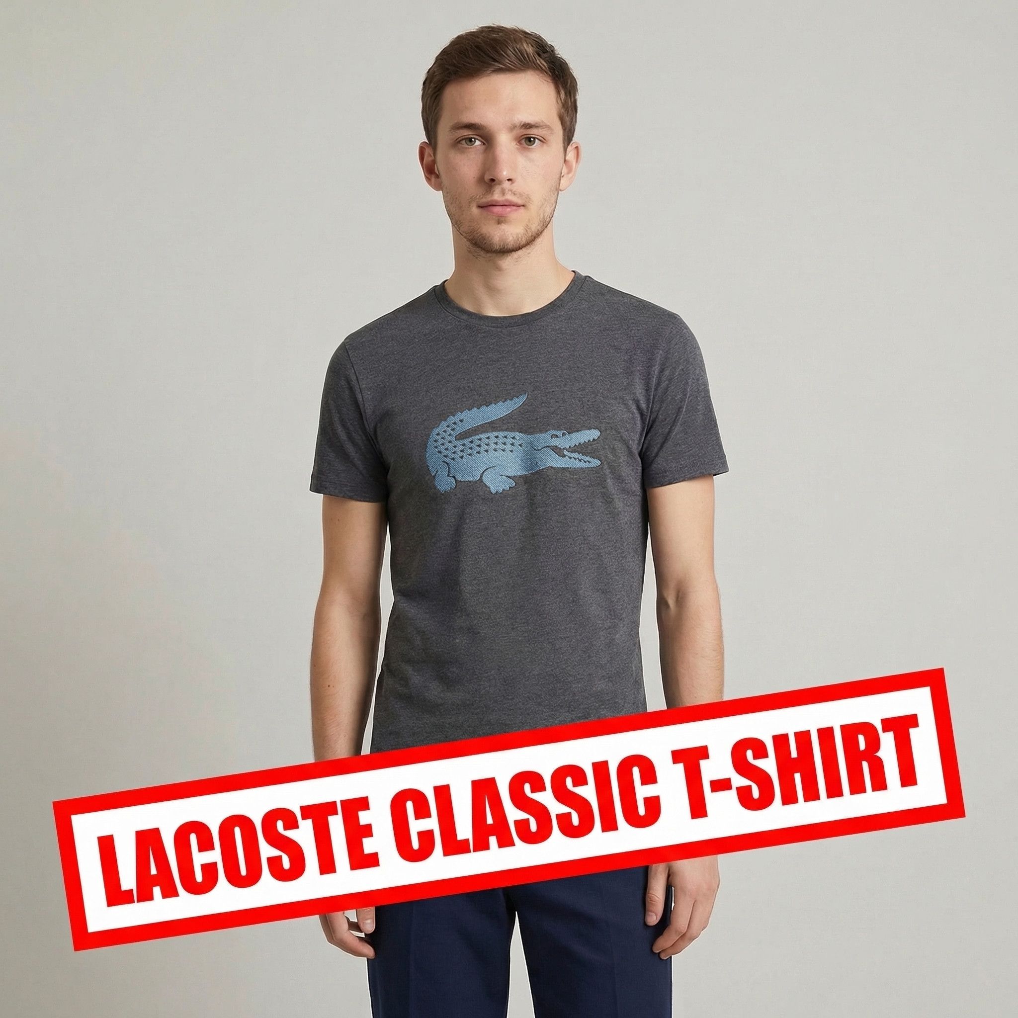 Lacoste Lacoste T-Shirt – Size S – Gray with Blue Crocodile Logo Size US S / EU 44-46 / 1 - 1 Thumbnail