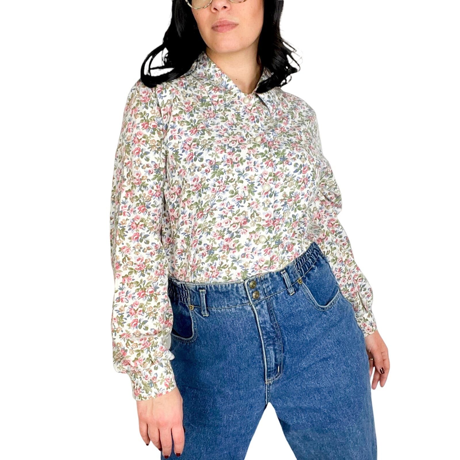 Vintage 70s Vintage Floral Button Up Blouse Cottagecore Top Medium Size M / US 6-8 / IT 42-44 - 2 Thumbnail